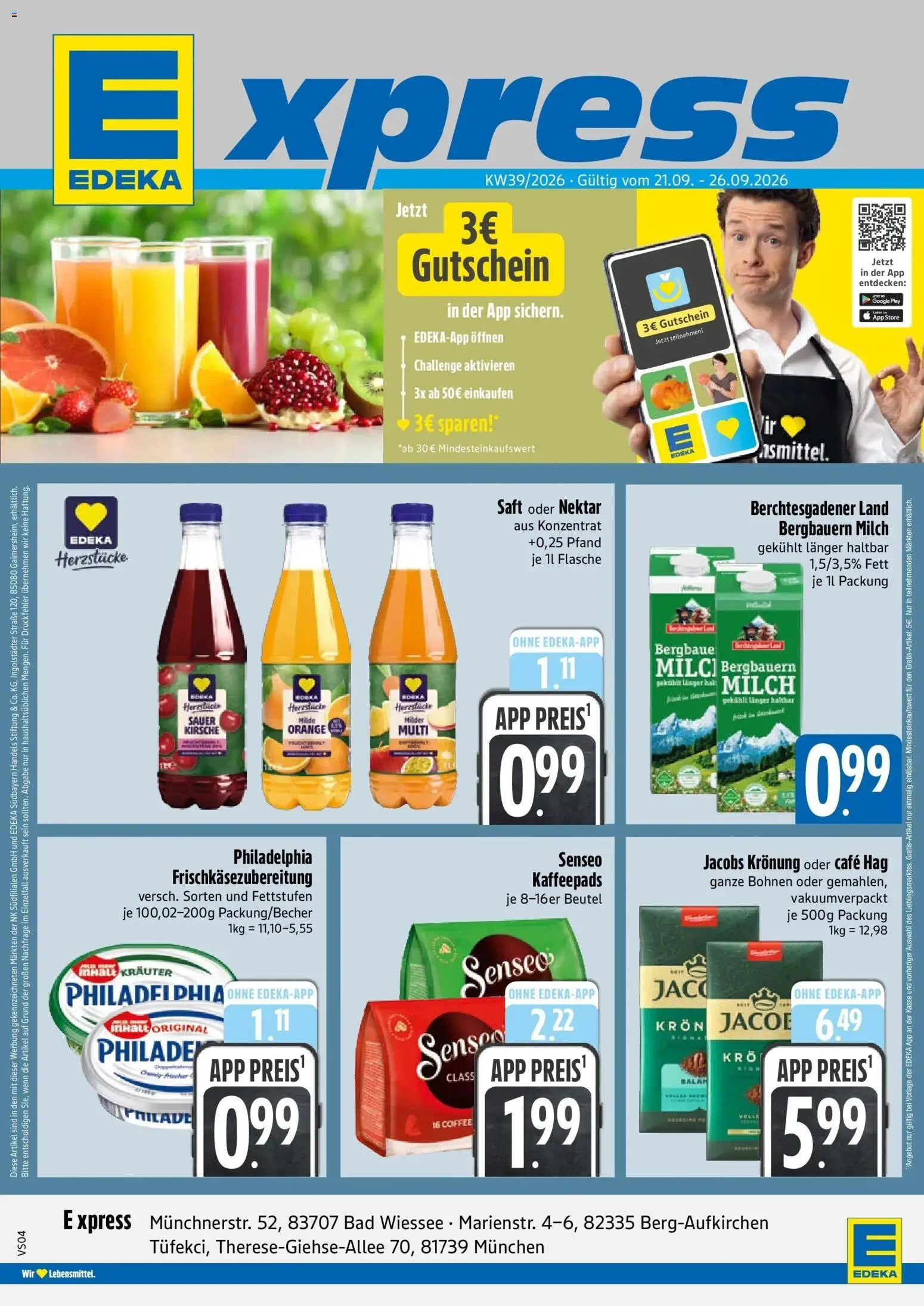 Edeka Prospekt München (ab 21.09.2026) » Angebote Online | Seite: 1 | Produkte: Senseo, Kaffeepads, Philadelphia, Saft