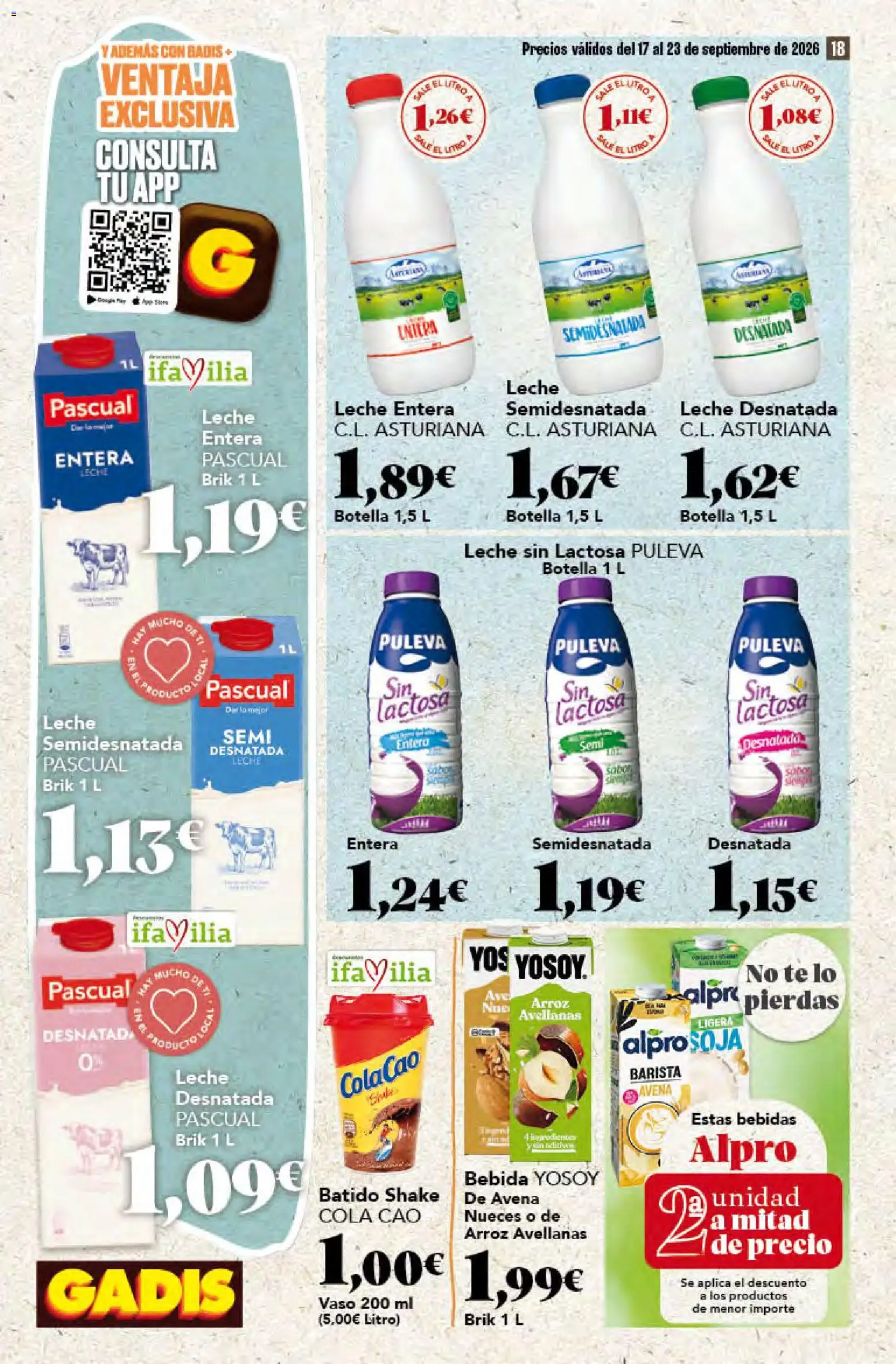 Gadis folleto │ válido desde el 17/09/2026 | Página: 18 | Productos: Leche sin lactosa, Leche entera, Arroz, Avellanas