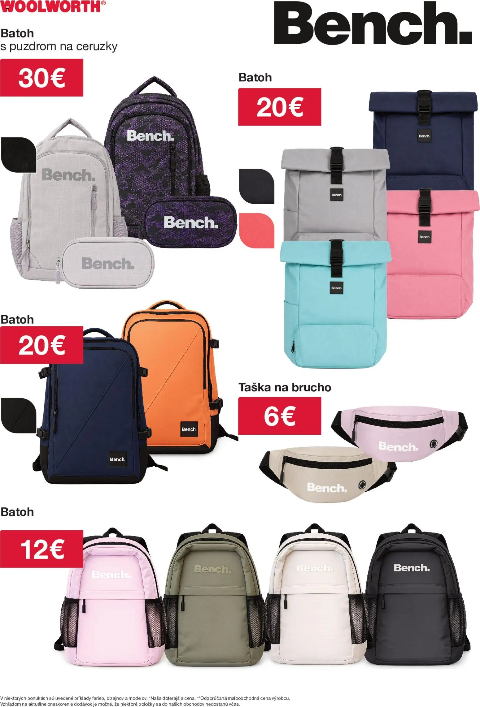 Nové Woolworth akcie – leták je platný od 03.07.2026 | Strana: 16 | Produkty: Batoh, Taška