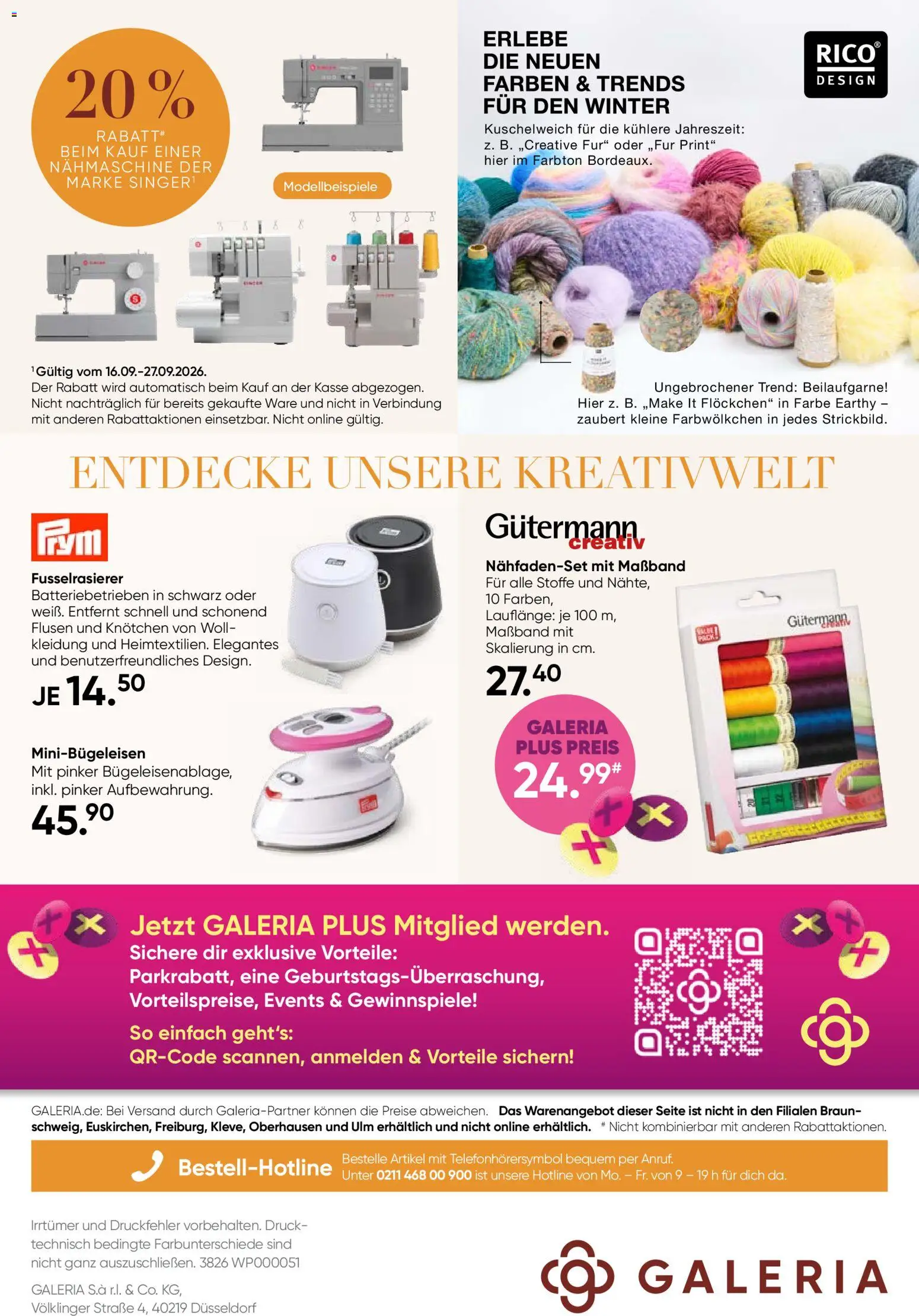 Galeria Karstadt Kaufhof Prospekt – gültig ab 16.09.2026 | Seite: 40 | Produkte: Nähmaschine, Kuschelweich