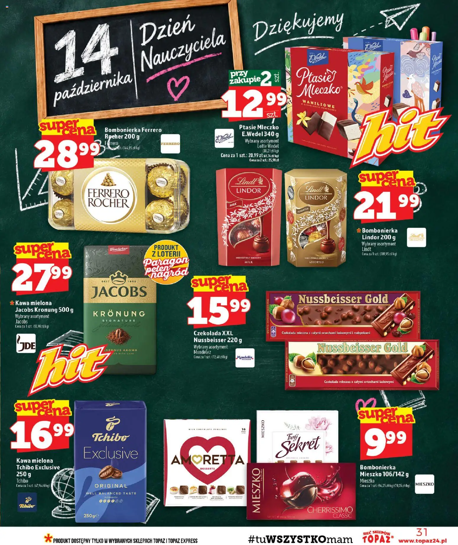 Topaz gazetka - MAZ od 08.10.2026 | Strona: 31 | Produkty: Lindor, Ptasie mleczko, Kawa, Kawa mielona