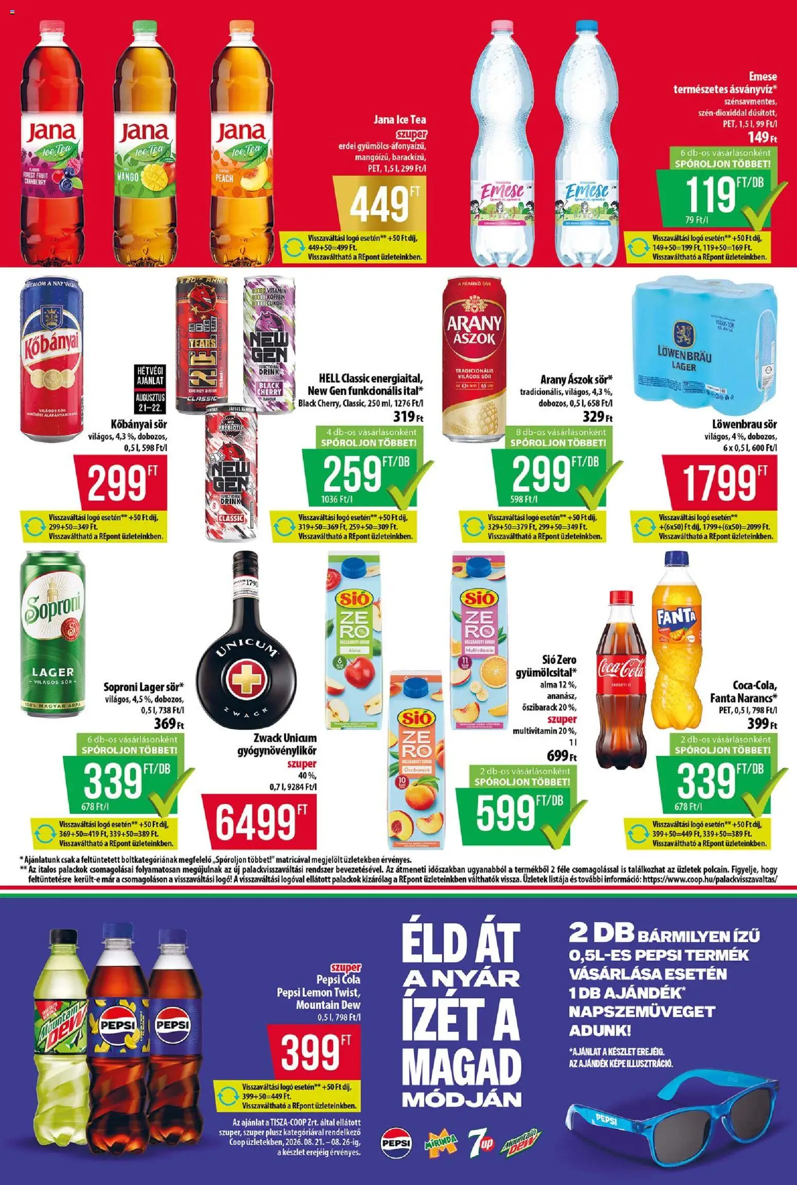 COOP akciós ujság - amely érvényes a következő dátumtól: 2026.08.21. | Oldal: 6 | Termékek: Vitamin, Kőbányai sör, Alma, Löwenbräu sör