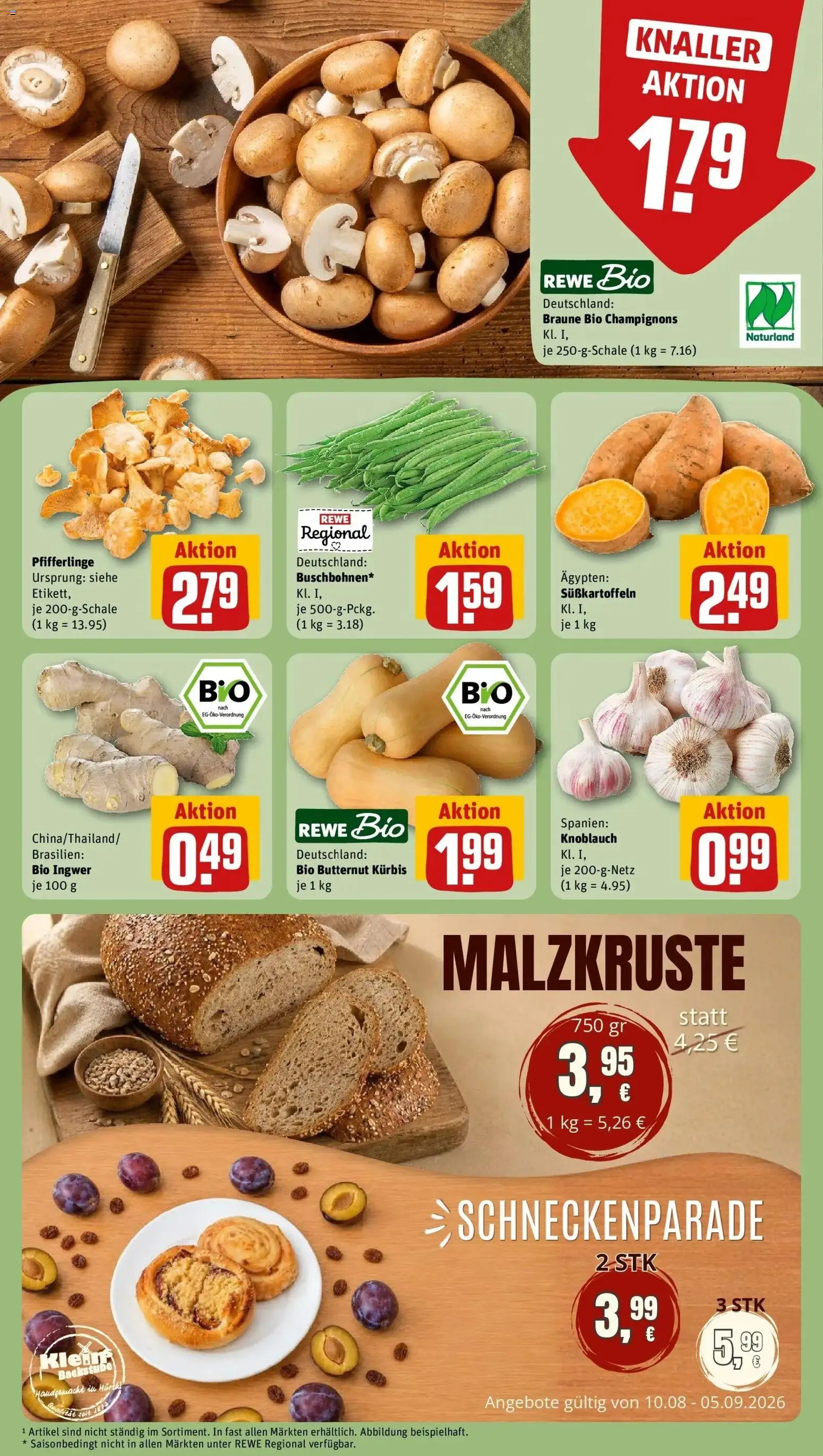 REWE Prospekt ab 31.08.2026 zum Blättern » Angebote | Seite: 7 | Produkte: Champignons, Knoblauch, Pfifferlinge, Kürbis