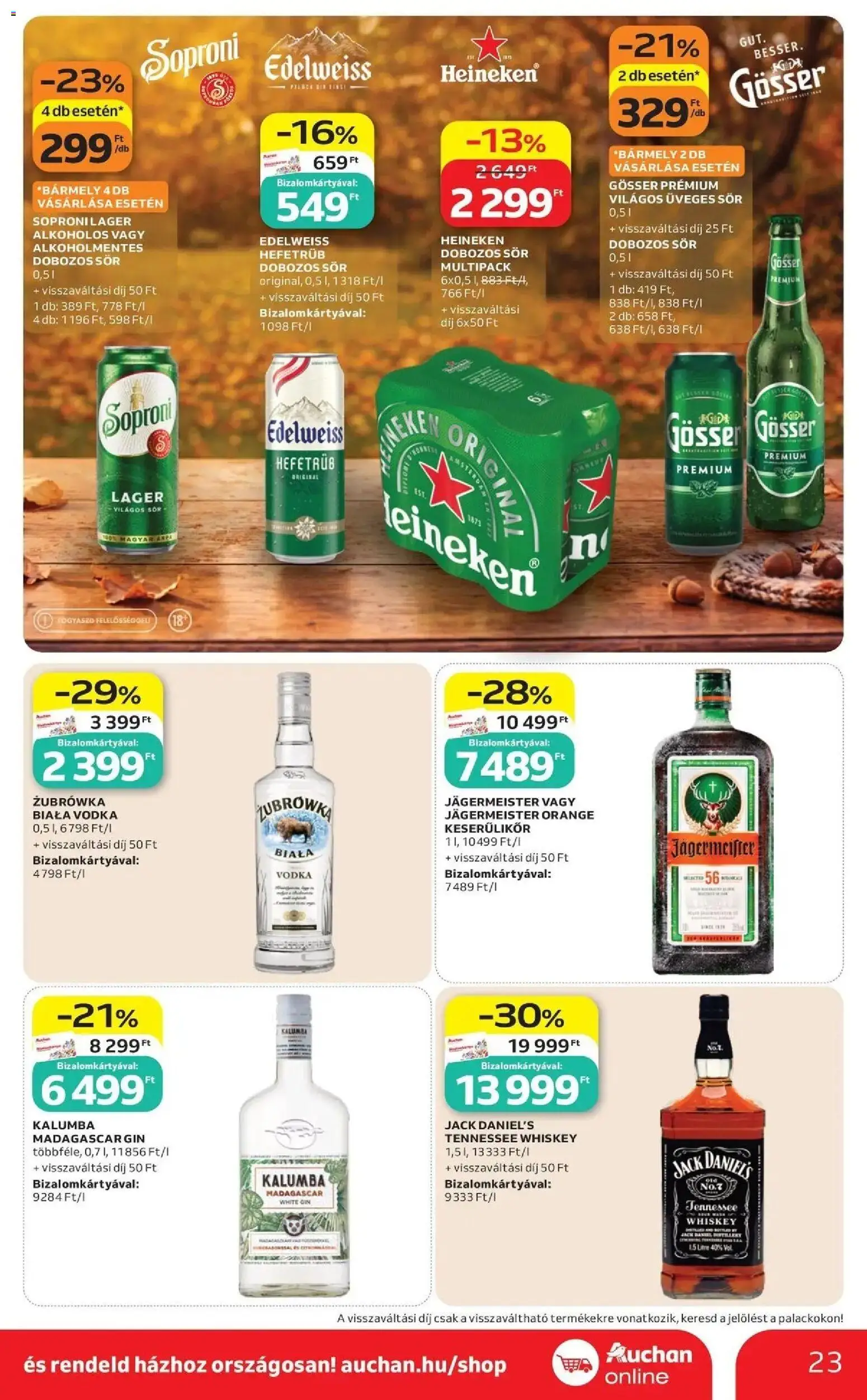 Auchan akciós ujság - amely érvényes a következő dátumtól: 2026.09.24. | Oldal: 23 | Termékek: Jägermeister, Heineken, Gin, Vodka