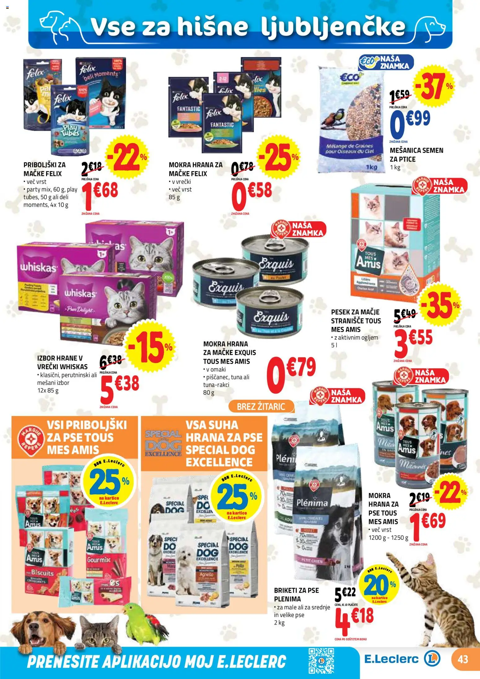 Novi E.leclerc katalog ponudbe – veljaven od 26.08.2026 | Stran: 43 | Izdelki: Tuna, Stranisce, Priboljški, Briketi
