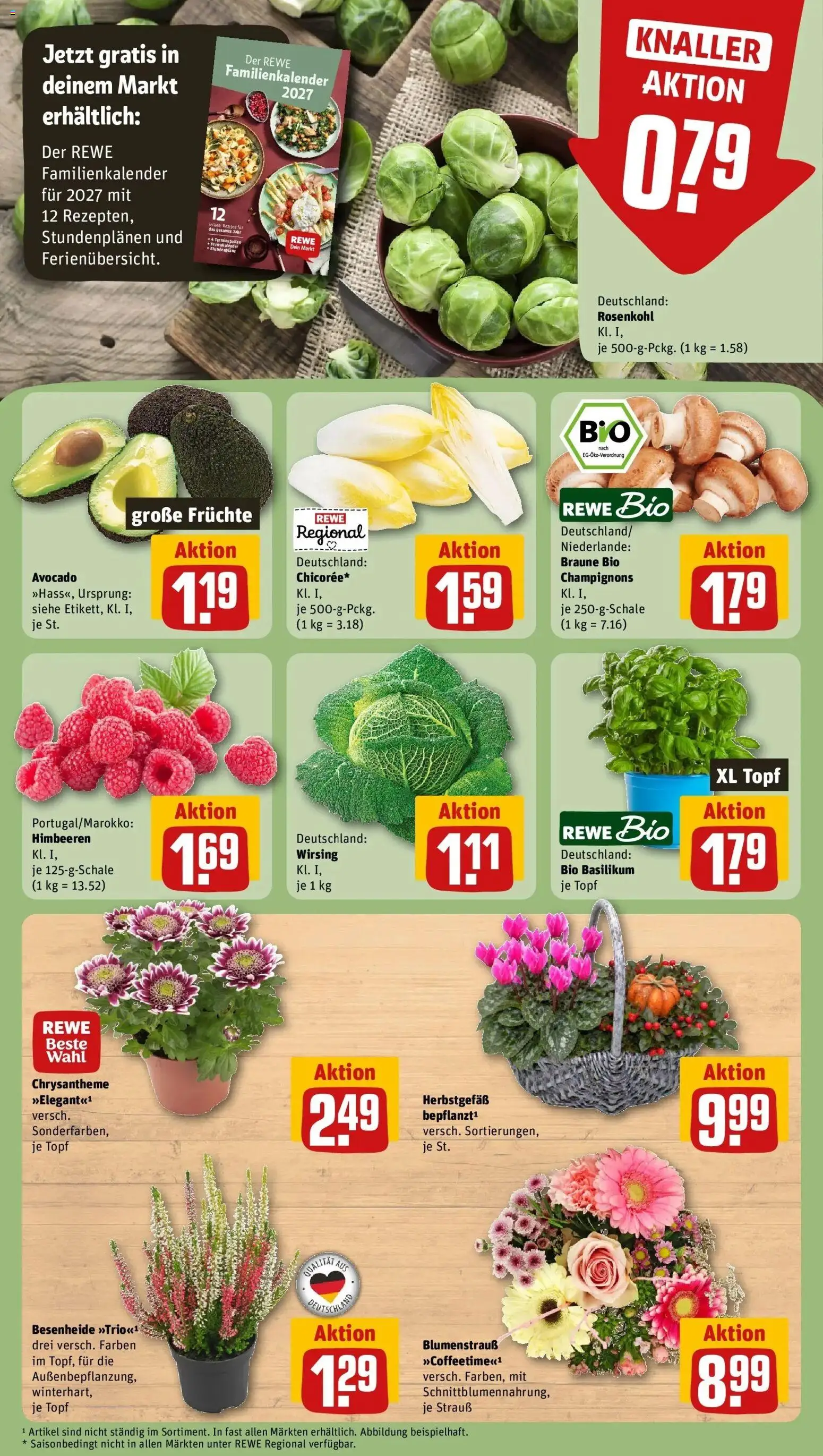 REWE Prospekt ab 19.10.2026 zum Blättern » Angebote | Seite: 9 | Produkte: Himbeeren, Avocado, Champignons
