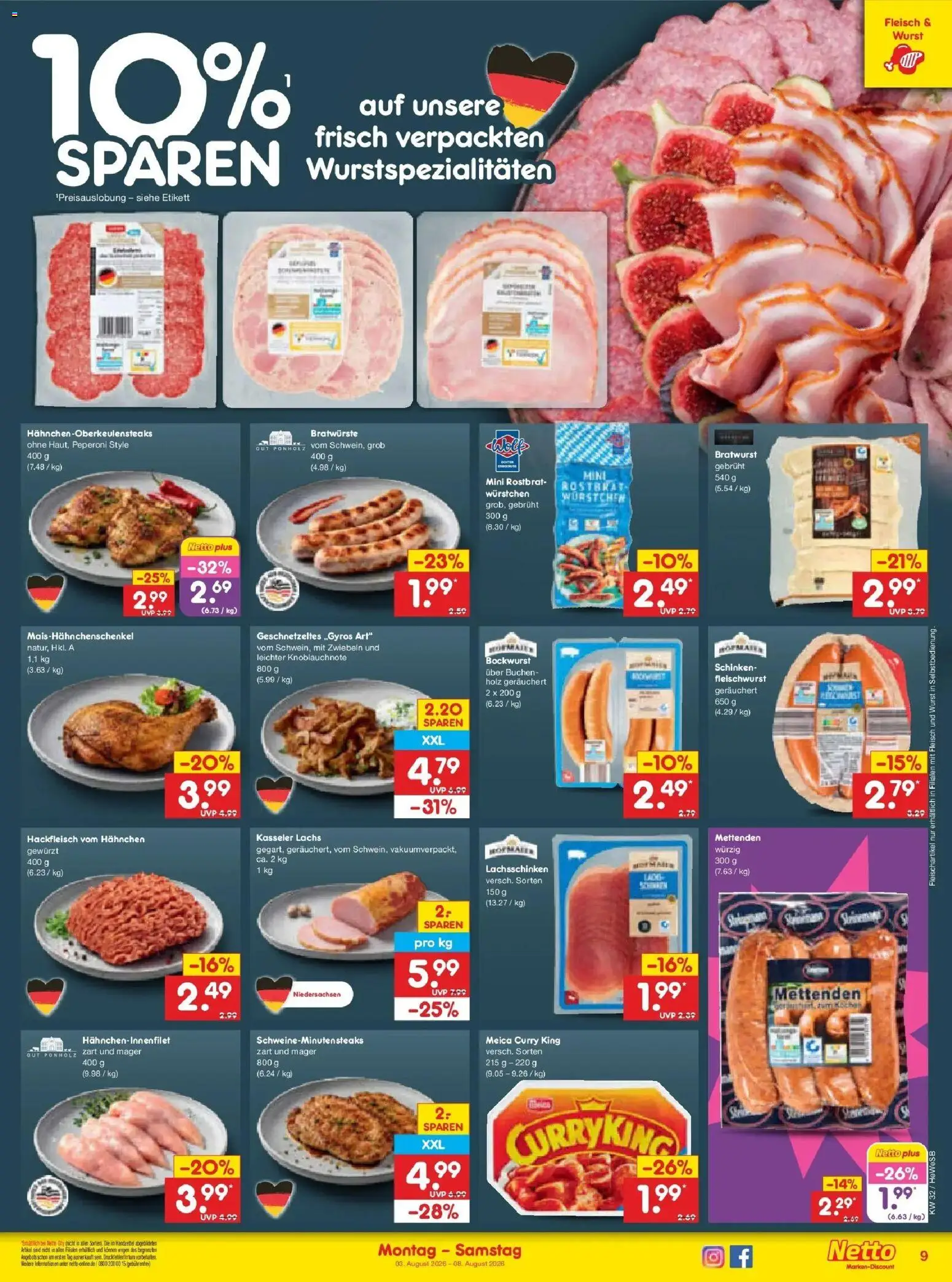 Netto Marken-Discount Prospekt Hamburg – gültig ab 03.08.2026 | Seite: 19 | Produkte: Hahnchen, Lachs, Zwiebeln, Wurst