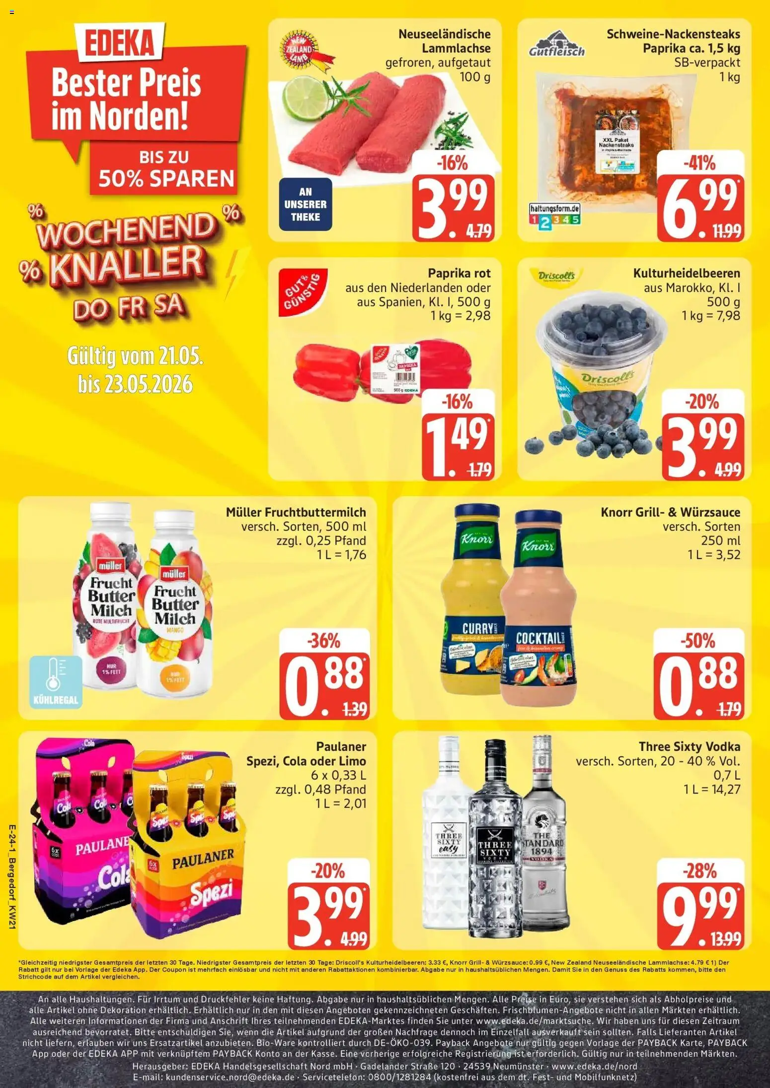 Edeka Prospekt Hamburg – gültig ab 18.05.2026 | Seite: 24 | Produkte: Nackensteaks, Cola, Milch, Paulaner