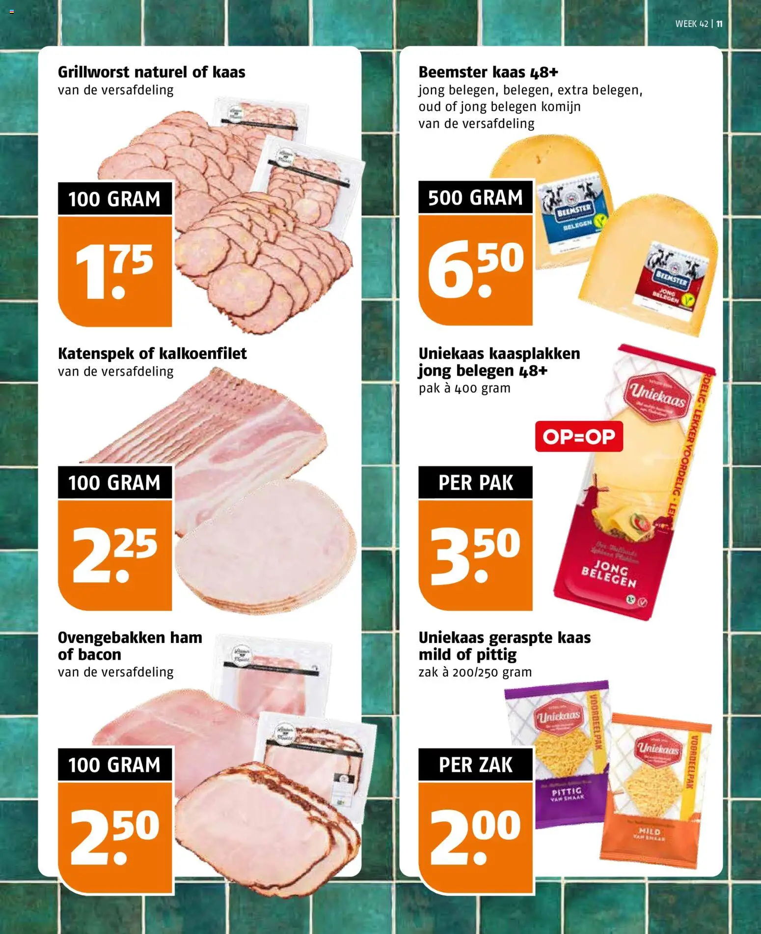 {H1} | Pagina: 11 | Producten: Ham, Bacon, Zak, Geraspte kaas
