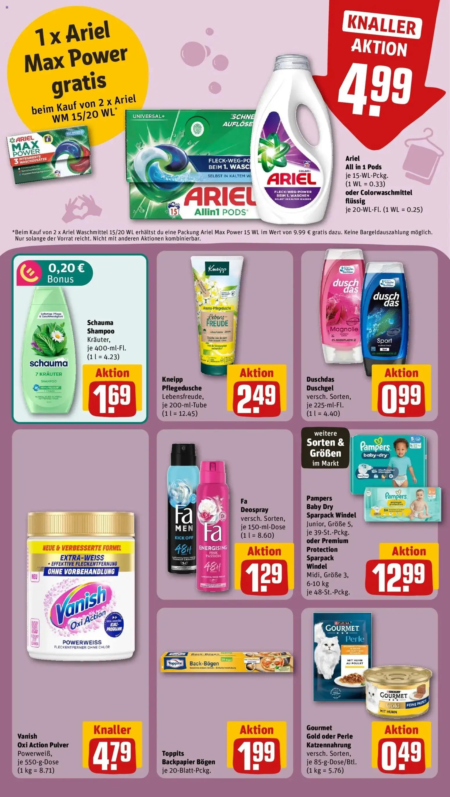REWE Prospekt ab 12.10.2026 zum Blättern » Angebote | Seite: 14 | Produkte: Pampers, Wasser, Duschdas, Deospray