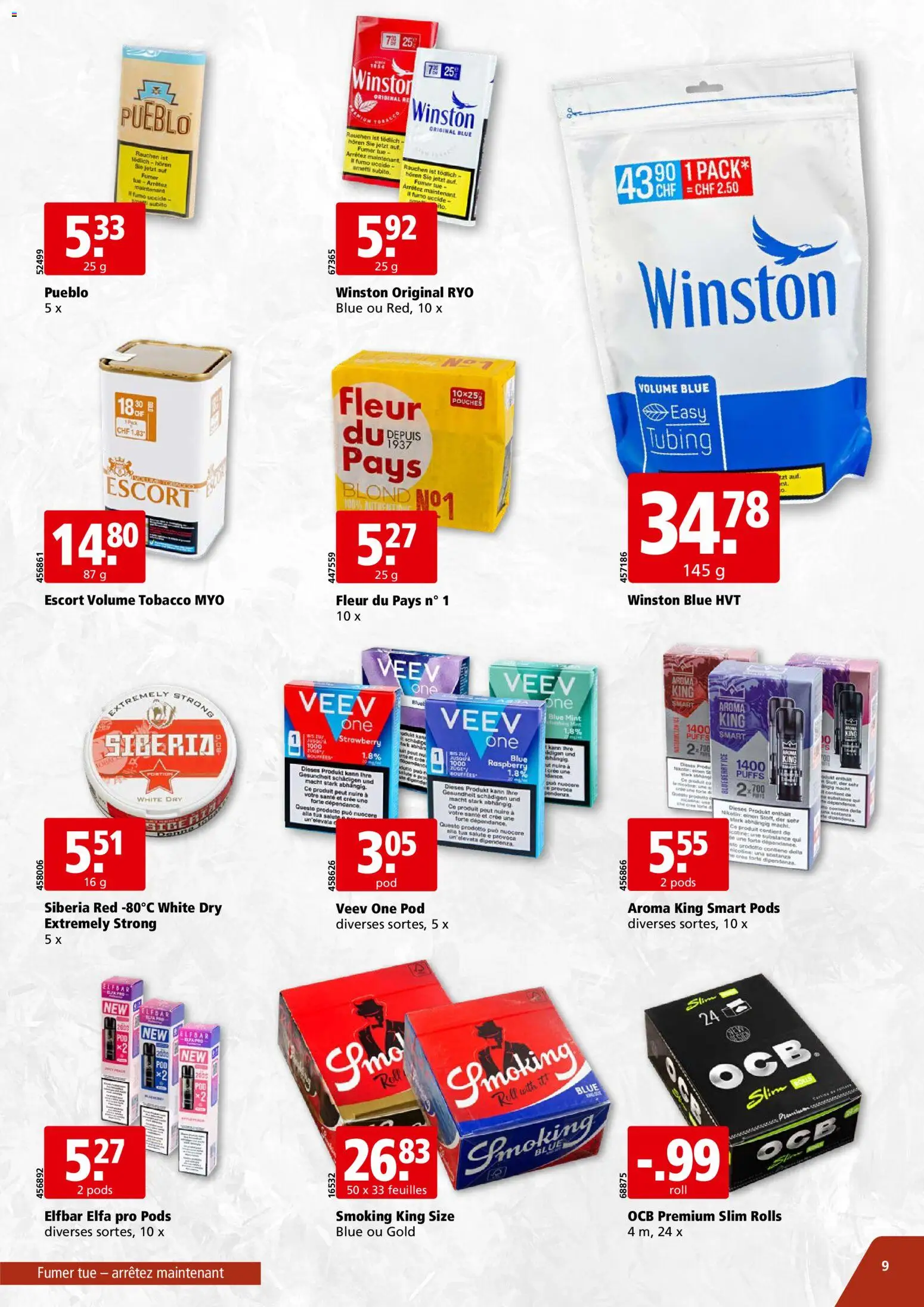 Aligro aktionen Revendeurs Chavannes, Matran, Genève, Sion – gültig ab 31.08.2026 | Seite: 9 | Produkte: Smoking
