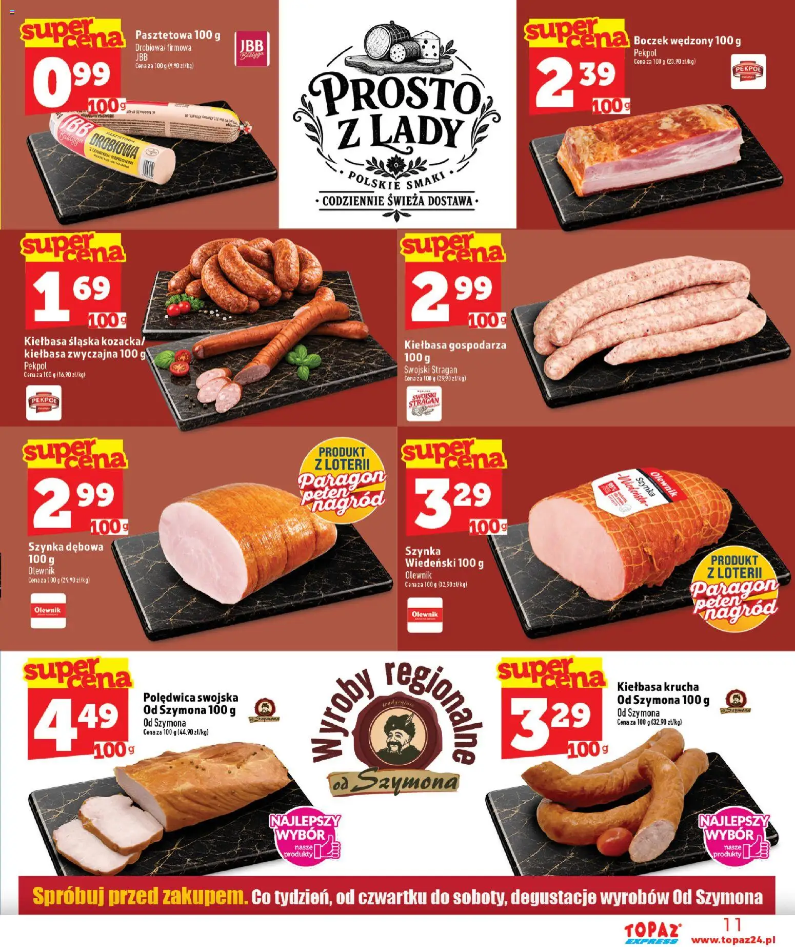Topaz gazetka - Express od 03.09.2026 | Strona: 11 | Produkty: Kiełbasa, Szynka, Boczek wędzony, Boczek