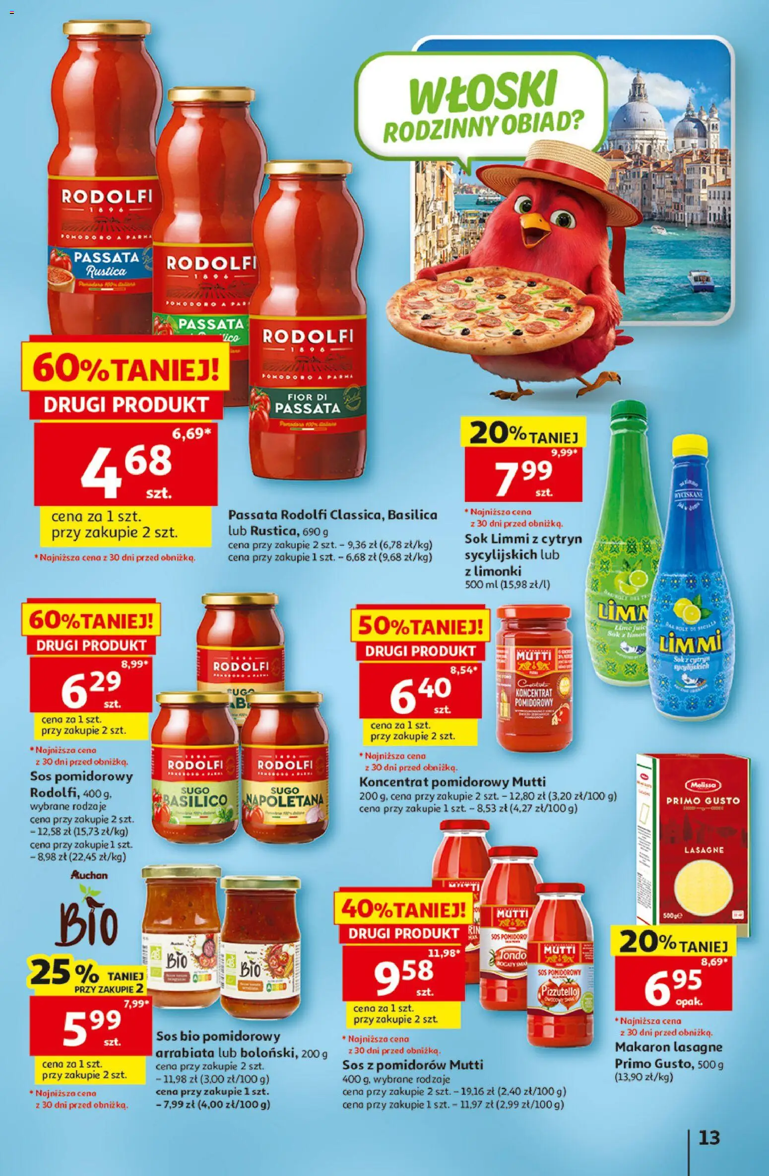 Auchan gazetka - 30 Lat Hipermarket od 07.05.2026 | Strona: 13 | Produkty: Koncentrat pomidorowy, Lasagne, Sok, Makaron