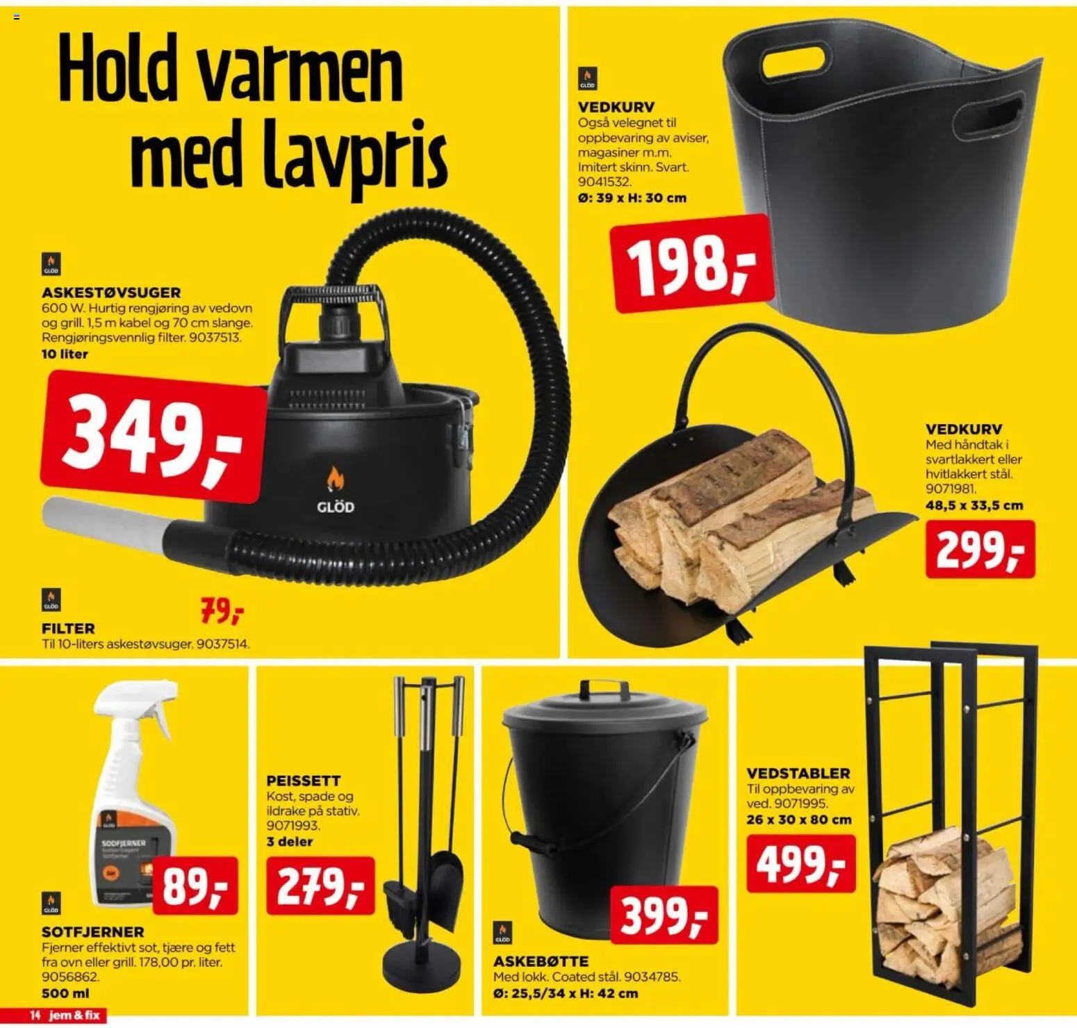 {H1} | Side: 14 | Produkter: Askebøtte, Kabel, Håndtak, Vedovn