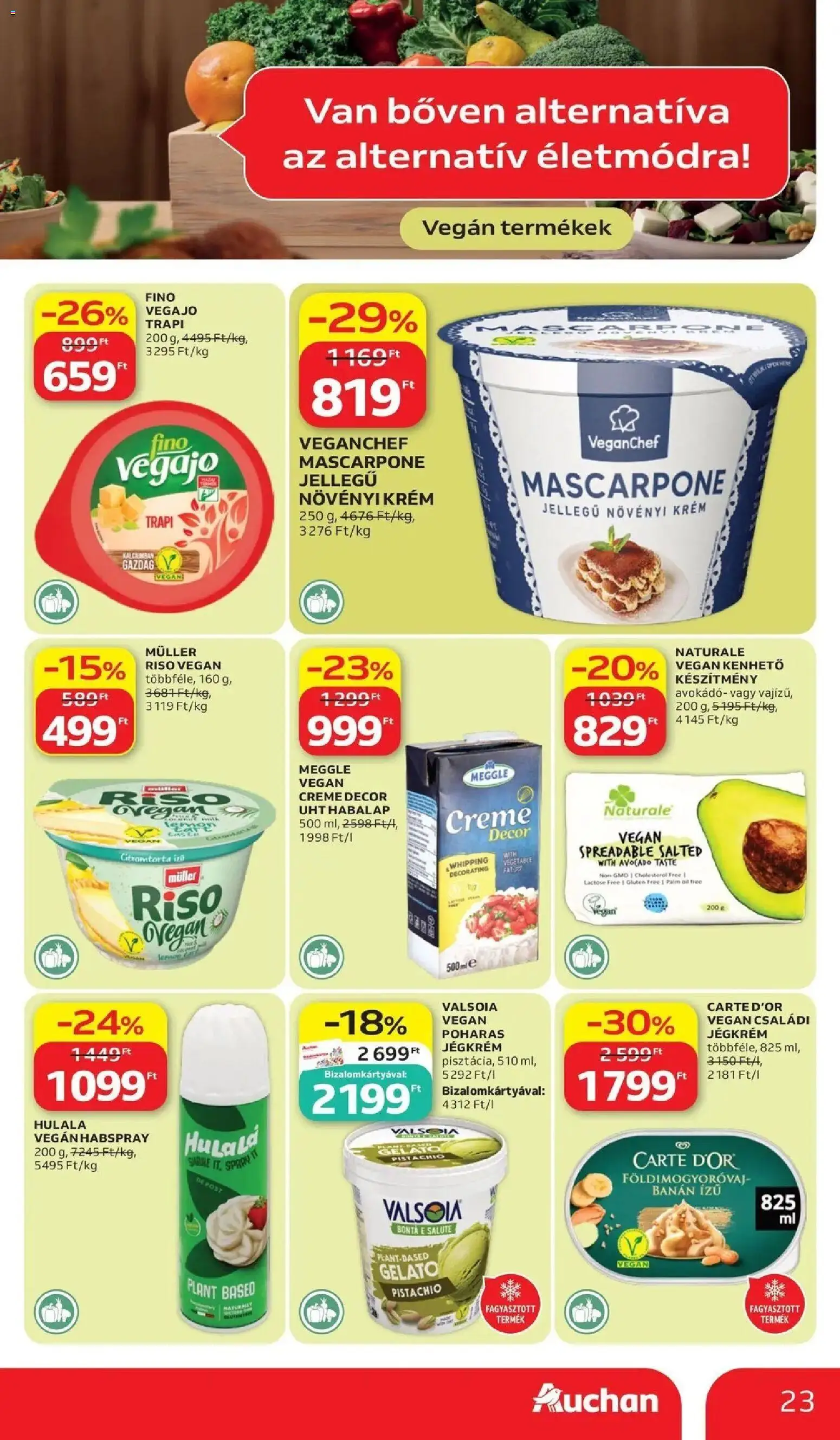 Auchan akciós ujság - amely érvényes a következő dátumtól: 11.06.2026 | Oldal: 23 | Termékek: Vegán termékek, Banán, Jégkrém, Avokádó