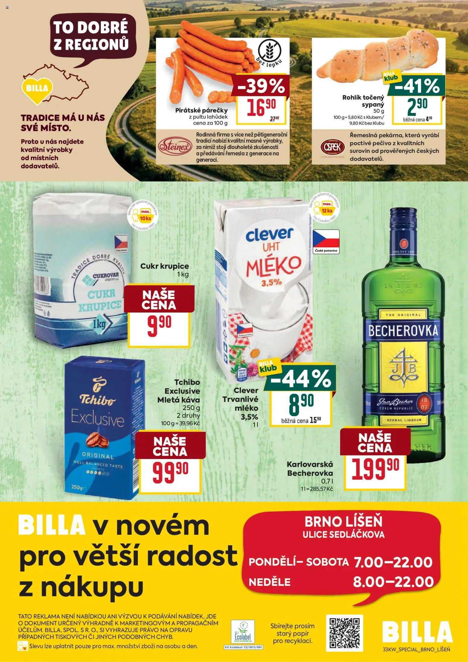 Billa leták - Brno od 12.08.2026 | Strana: 2 | Produkty: Káva, Krupice, Pečivo, Becherovka