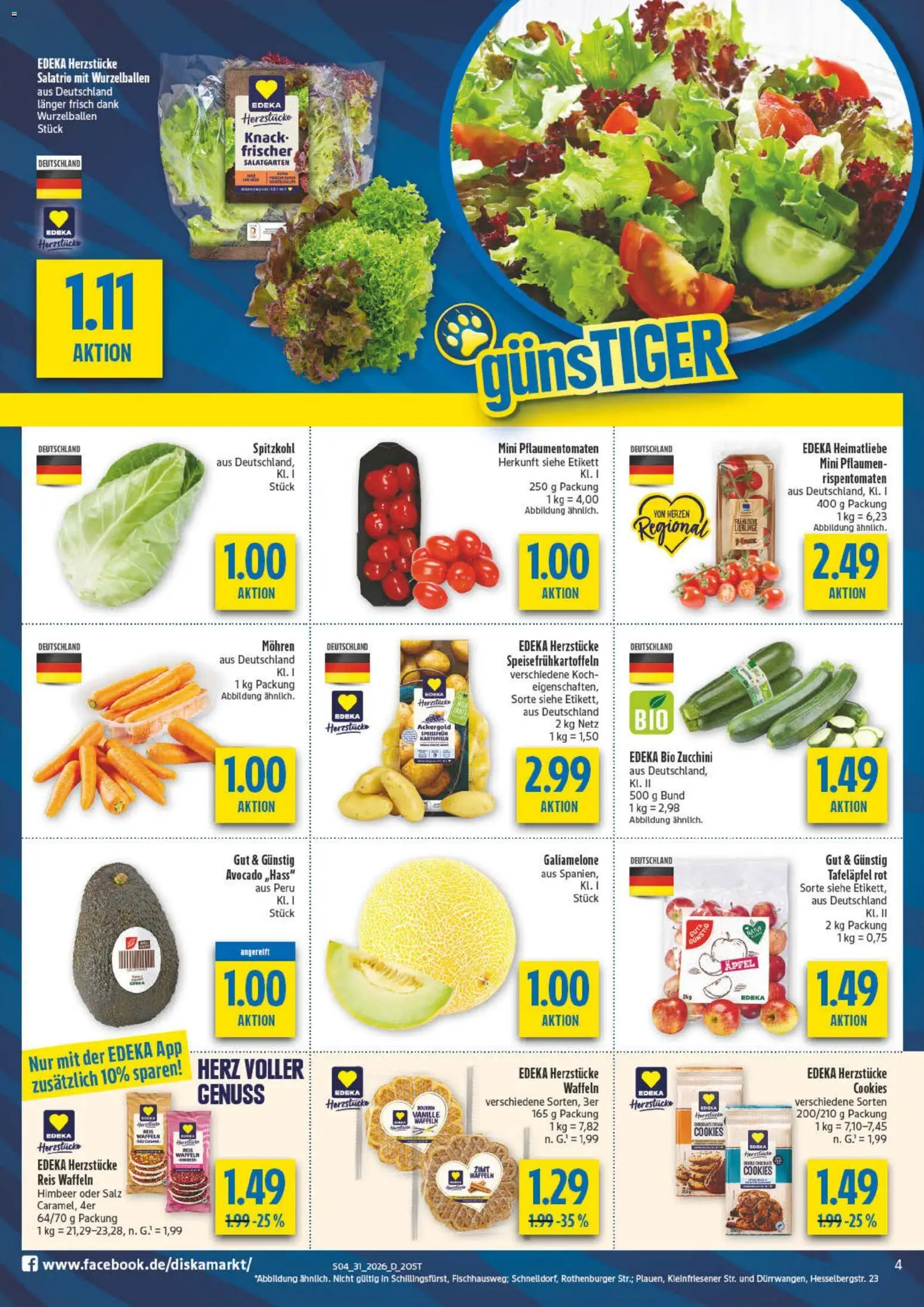 Diska Prospekt – gültig ab 27.07.2026 | Seite: 4 | Produkte: Äpfel, Waffeln, Salz, Zucchini