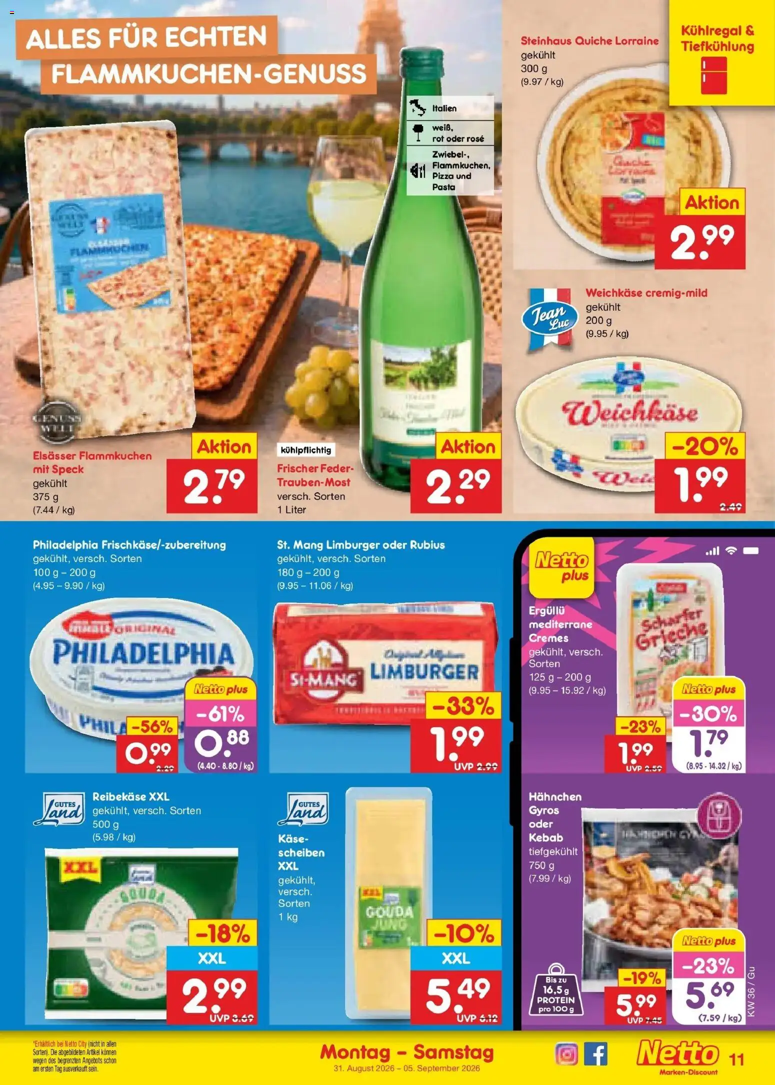 Netto Marken-Discount Prospekt Machern – gültig ab 31.08.2026 | Seite: 13 | Produkte: Hahnchen, Gouda, Pasta, Pizza