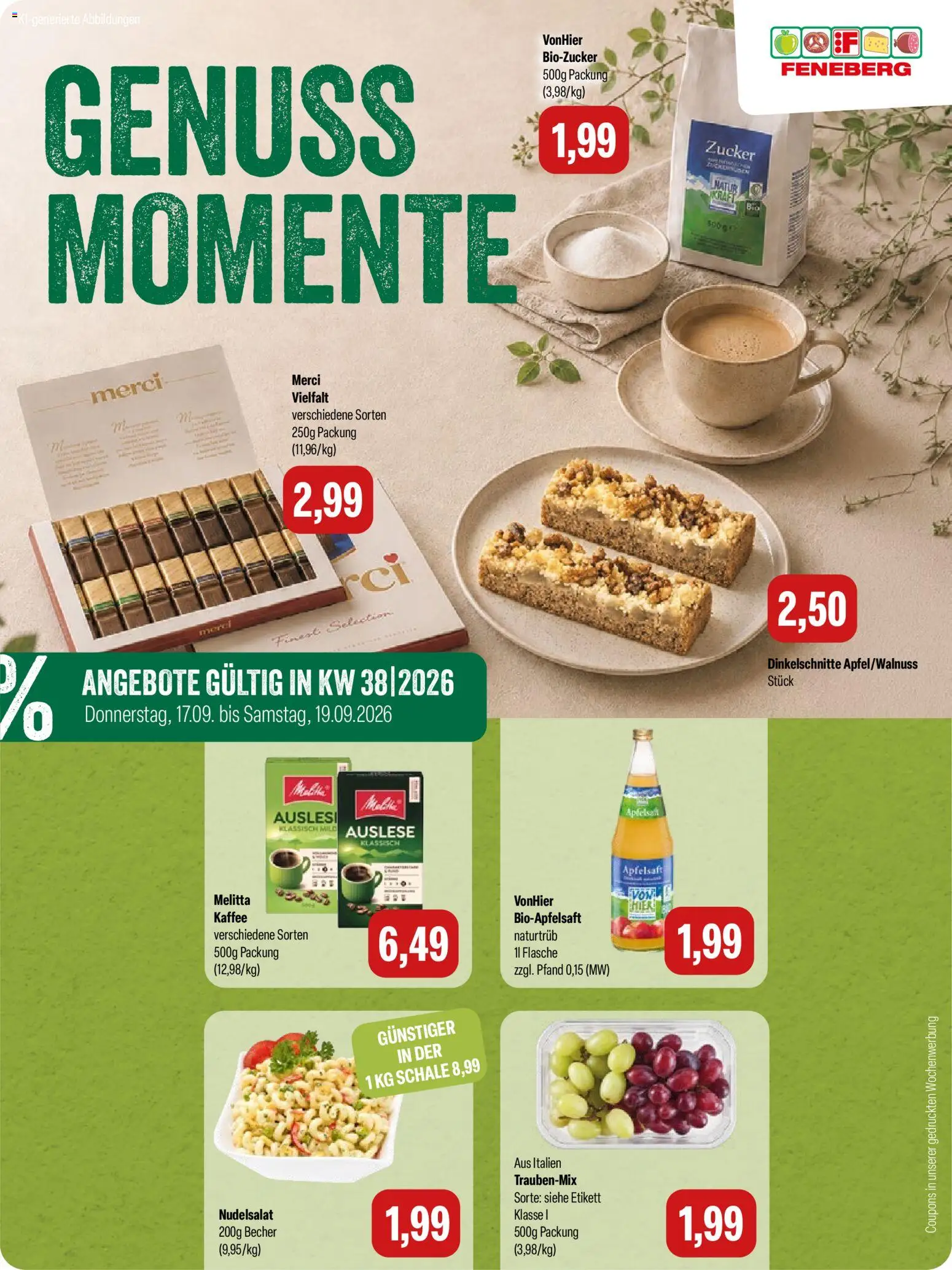 Feneberg Angebote – gültig ab 17.09.2026 | Seite: 1 | Produkte: Melitta, Kaffee, Apfelsaft, Zucker
