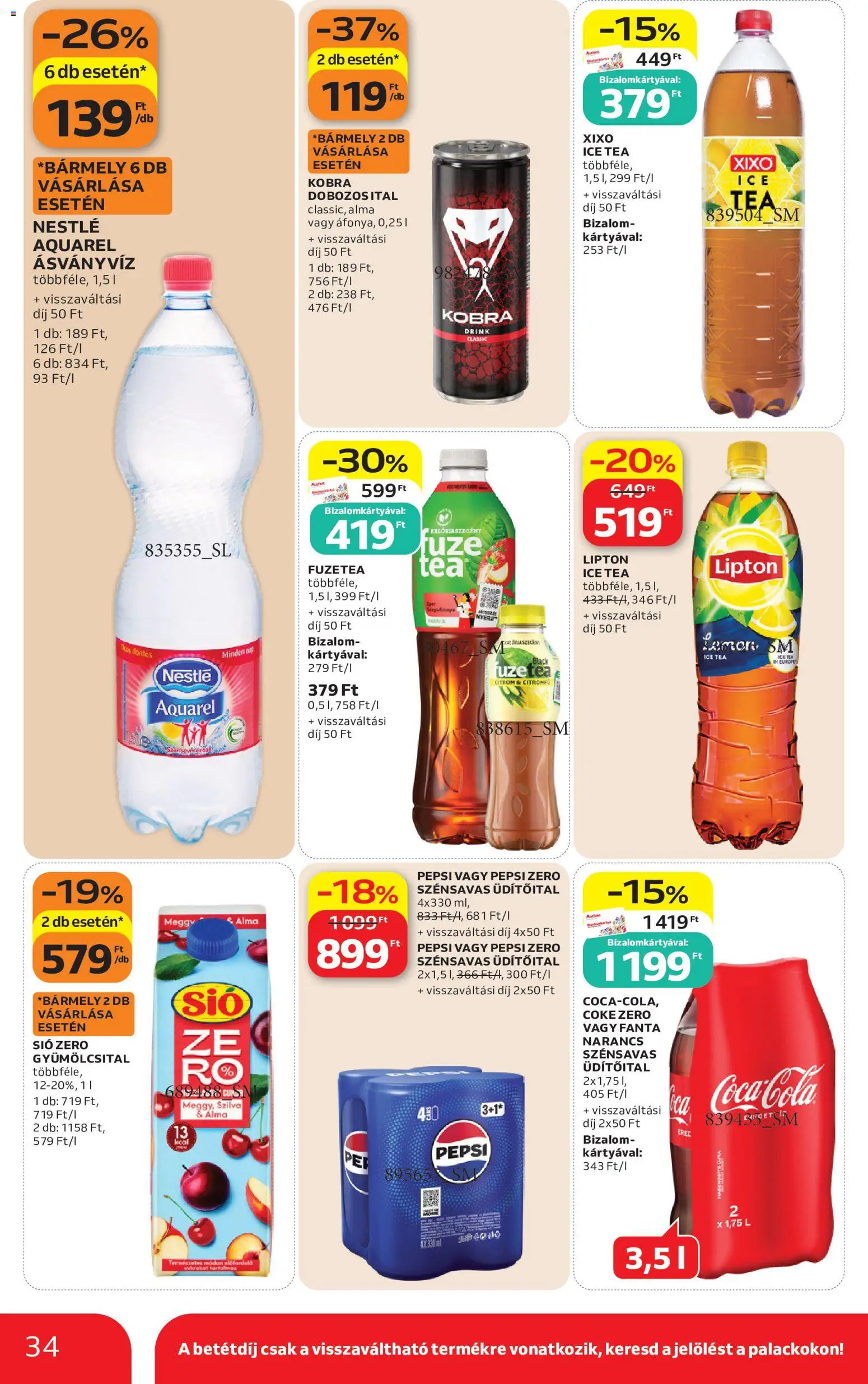 Auchan akciós ujság - amely érvényes a következő dátumtól: 2026.07.16. | Oldal: 34 | Termékek: Fanta, Ice tea, Szilva, Tea