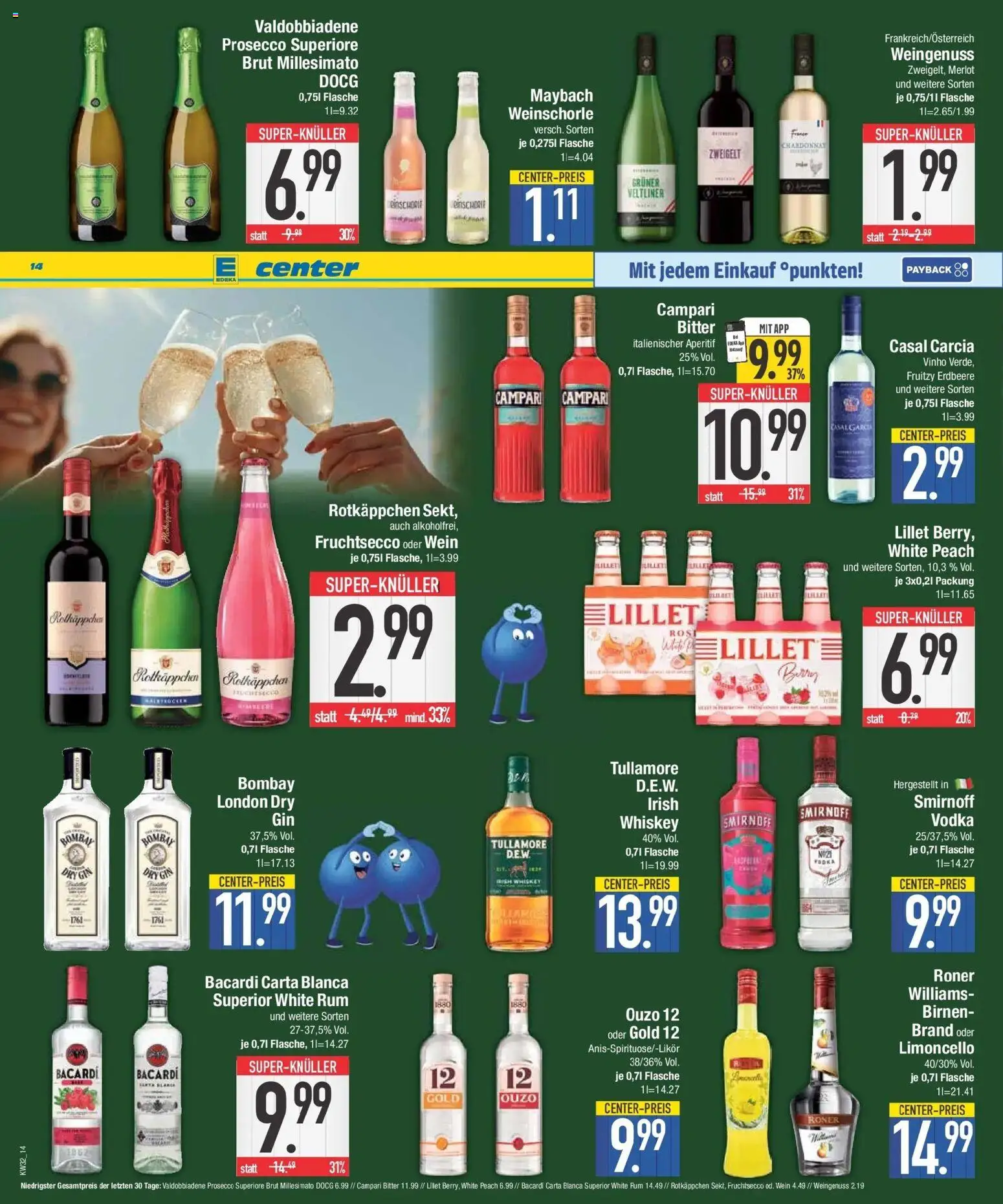 E center Prospekt Weißenburg | Seite: 14 | Produkte: Bacardi, Prosecco, Weinschorle, Whiskey