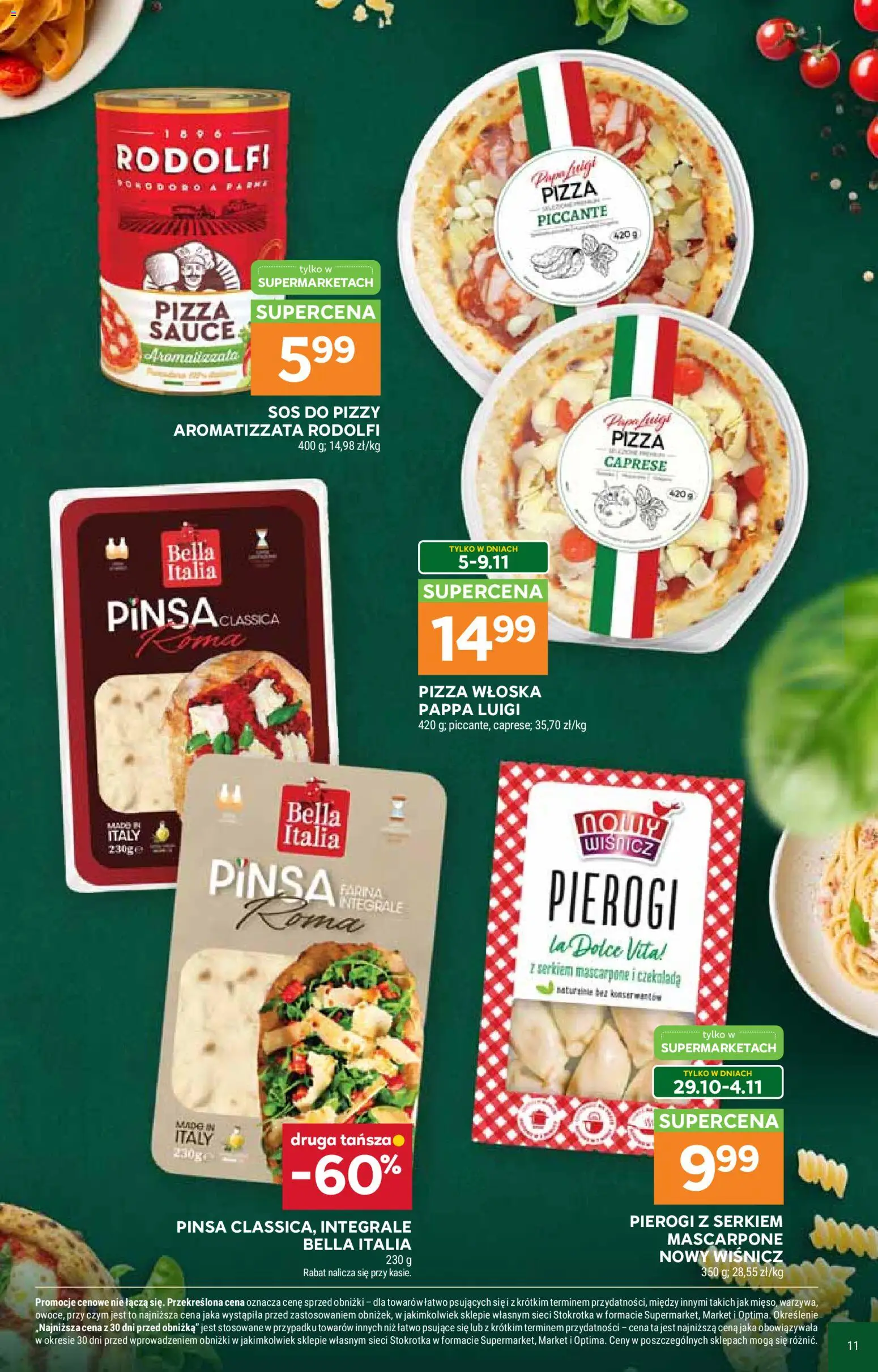 Stokrotka gazetka - Włochy od kuchni od 29.10.2026 | Strona: 11 | Produkty: Mascarpone, Czekolada, Pinsa, Sos