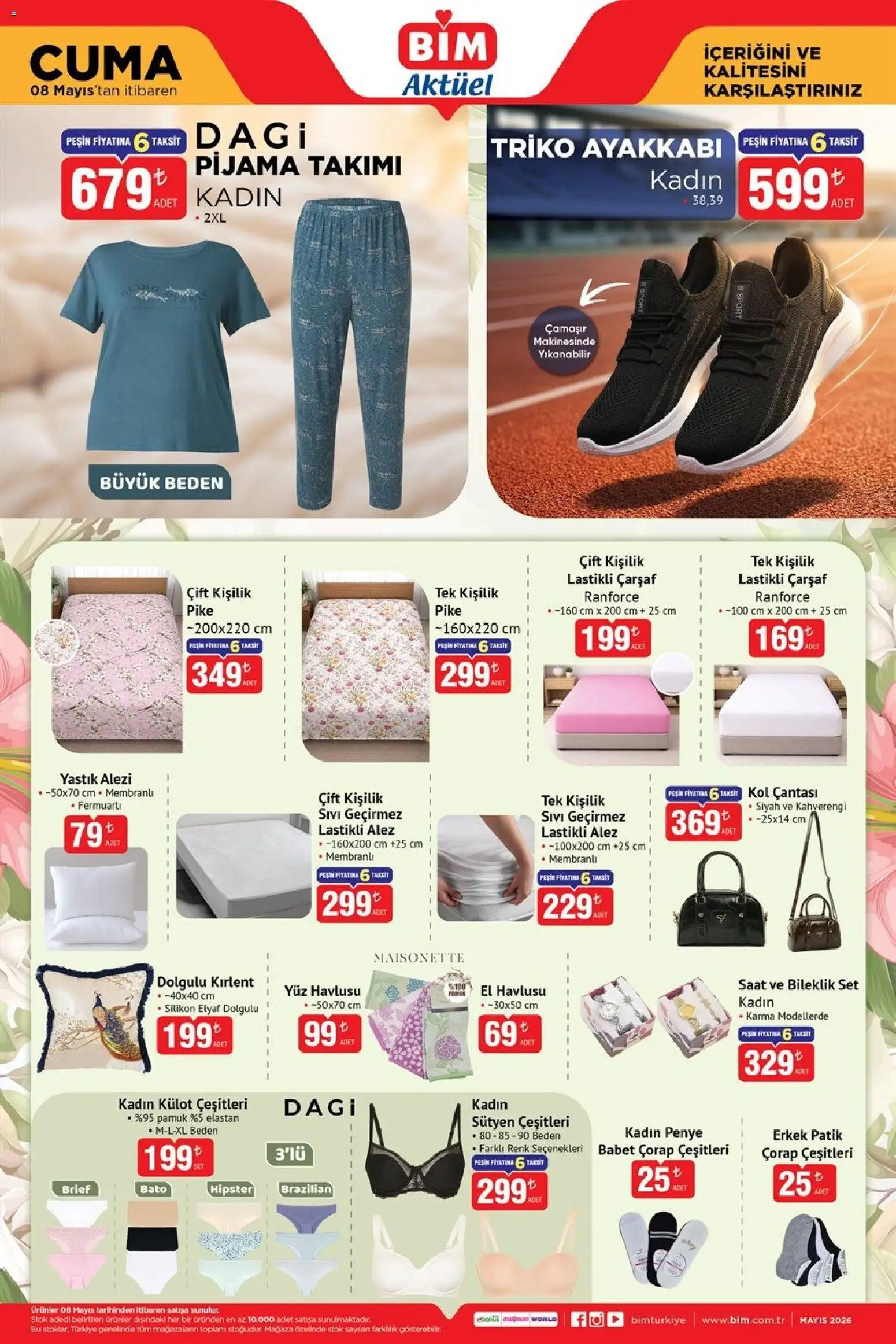 BİM - Katalog Cuma - 08.05.2026 tarihinden itibaren geçerlidir | Sayfa: 4 | Ürünler: Yastık, Külot, Sütyen, Saat