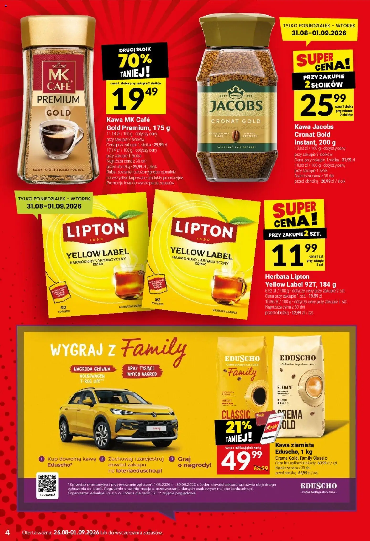 Twój Market gazetka od 26.08.2026 | Strona: 4 | Produkty: Karta, Kawa jacobs, Jacobs, Kawa ziarnista
