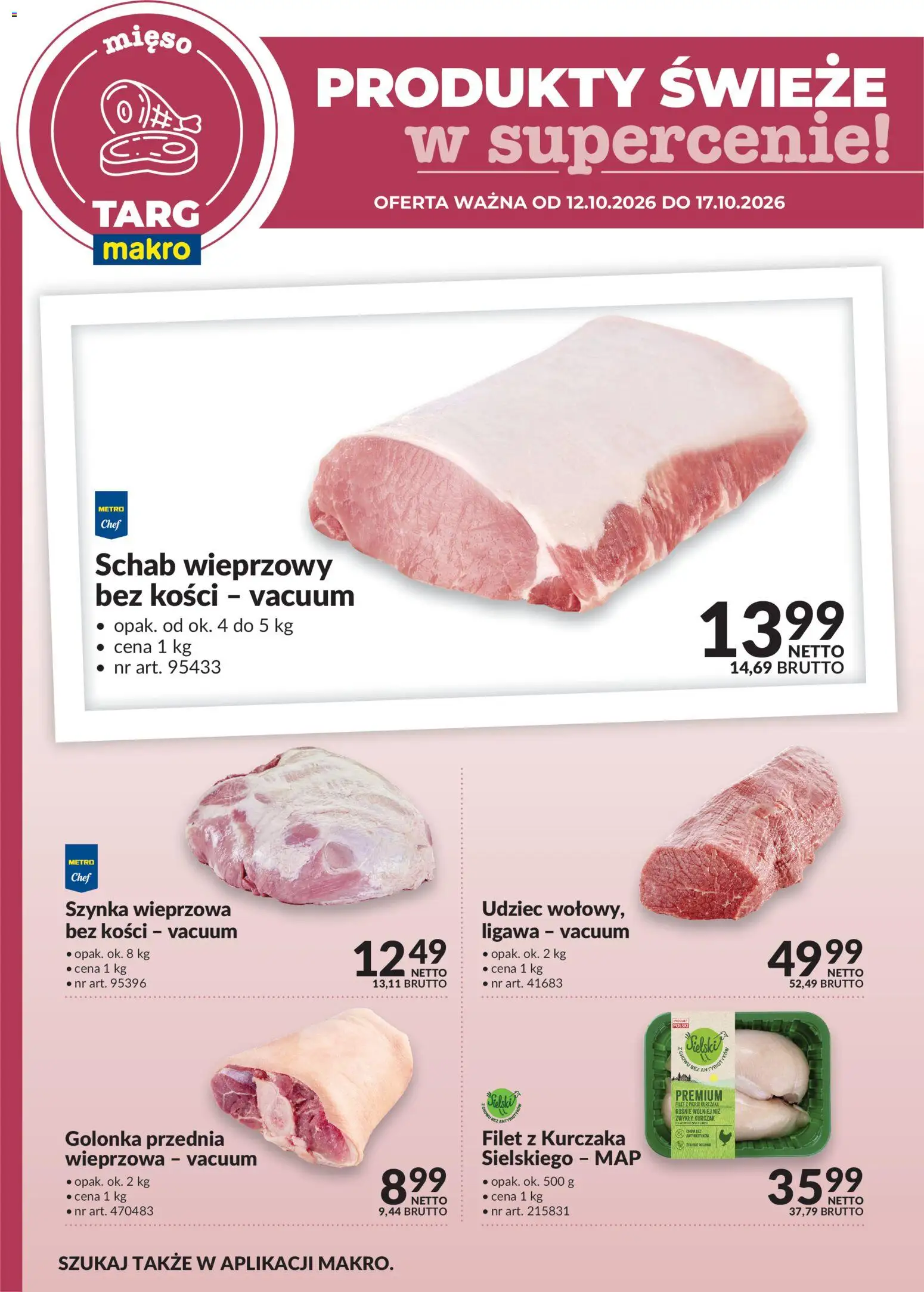 Makro gazetka - Oferta świeża w super cenach od 12.10.2026 | Strona: 1 | Produkty: Kurczak, Schab wieprzowy bez kości, Szynka wieprzowa, Filet