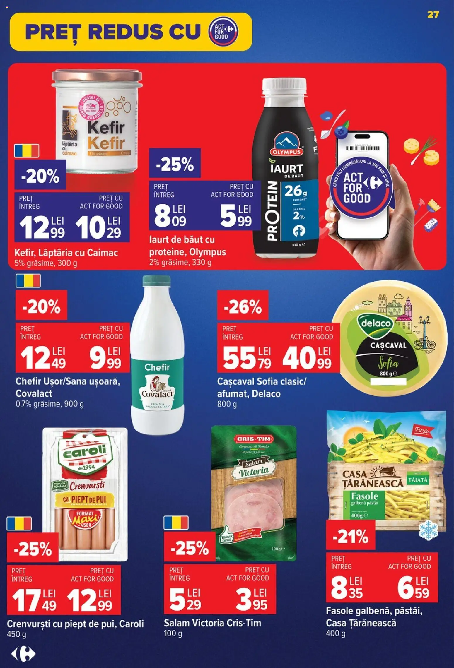 Noul catalog Carrefour – valabil de la 19.08.2026 | Pagină: 27 | Produse: Delaco, Cașcaval, Salam, Kefir