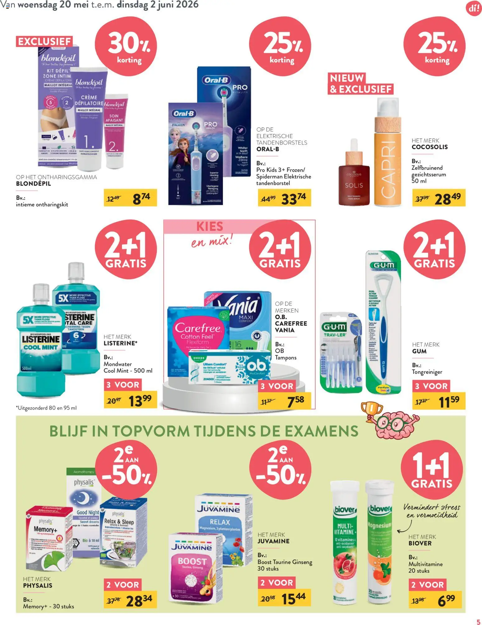 {H1} | Pagina: 5 | Producten: Tampons, Crème, Tandenborstel, Mondwater