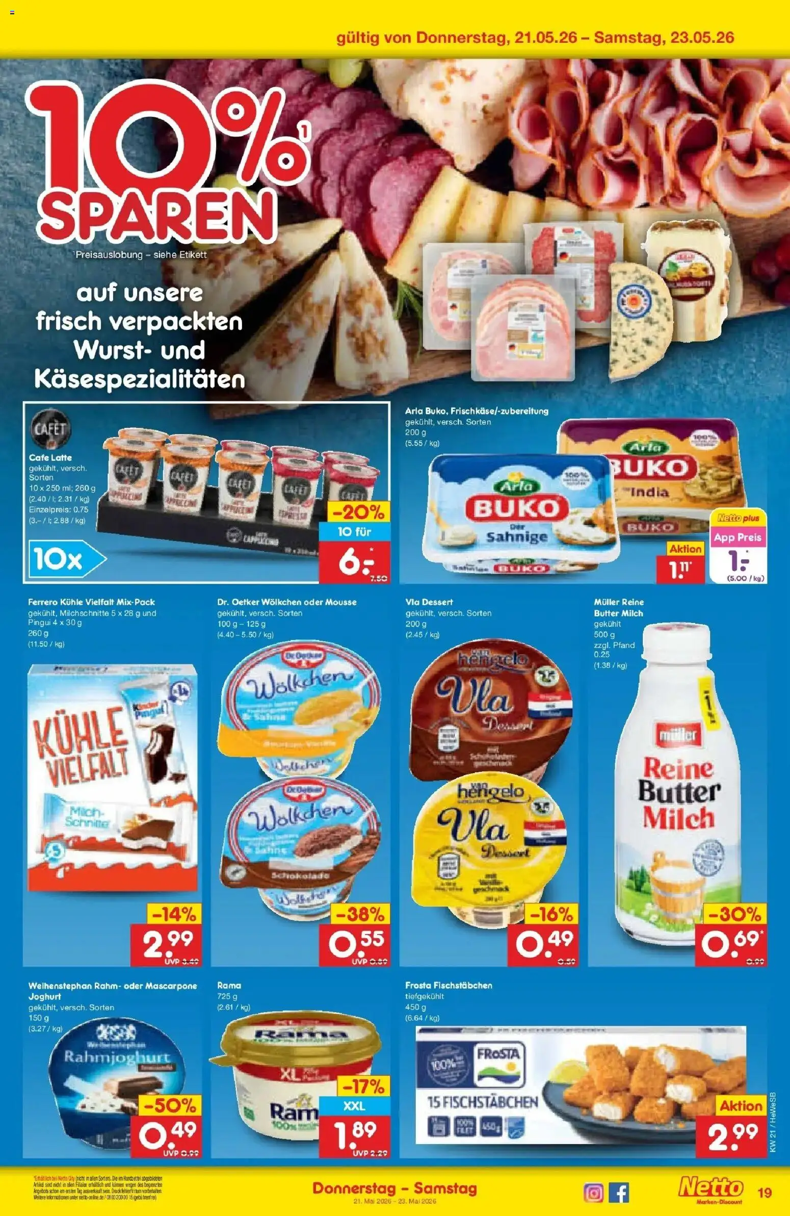 Netto Marken-Discount Prospekt Hamburg	 – gültig ab 18.05.2026 | Seite: 21 | Produkte: Butter, Mascarpone, Joghurt, Frosta