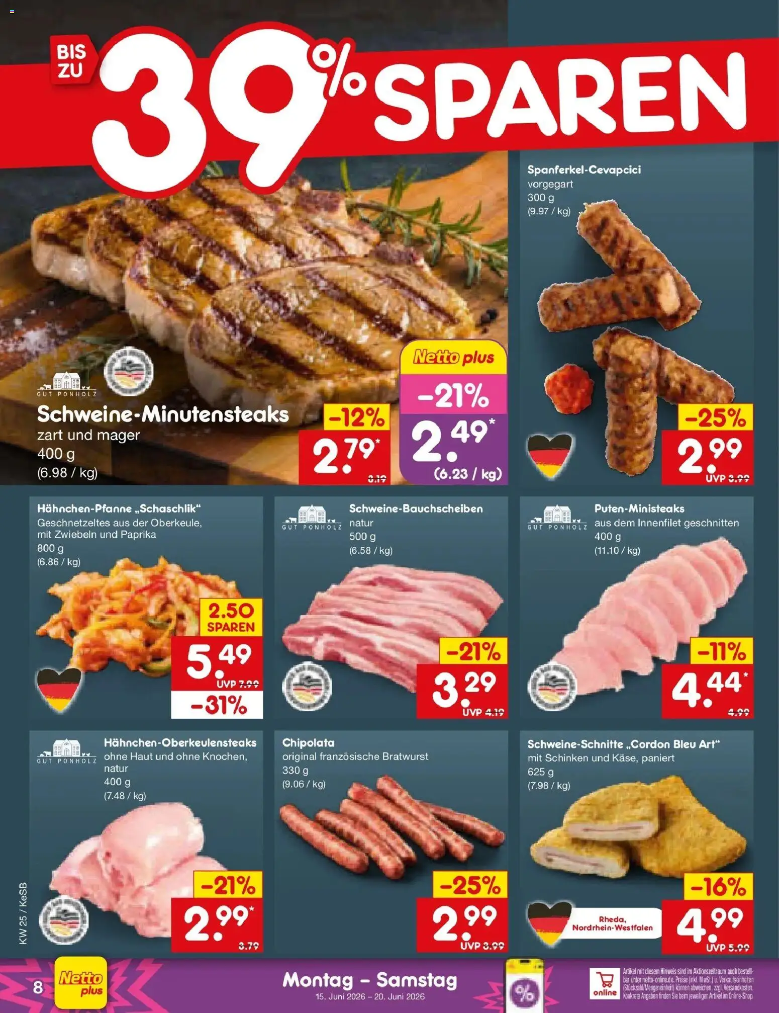 Netto Marken-Discount Prospekt Bonn – gültig ab 15.06.2026 | Seite: 10 | Produkte: Bratwurst, Zwiebeln, Paprika, Schinken