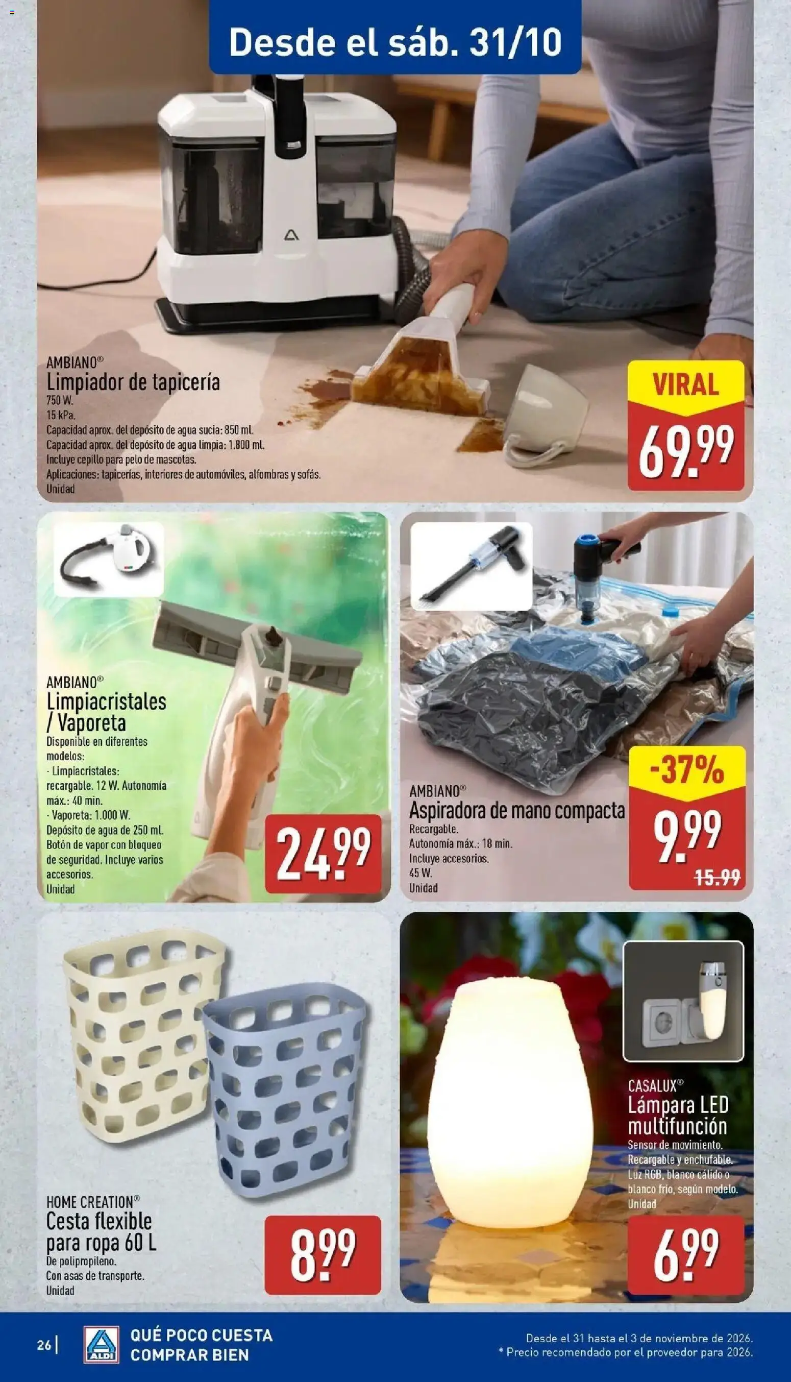 Aldi - Qué poco cuesta comprar bien │ válido desde el 26/10/2026 | Página: 26 | Productos: Cepillo, Ropa, Cesta, Lámpara