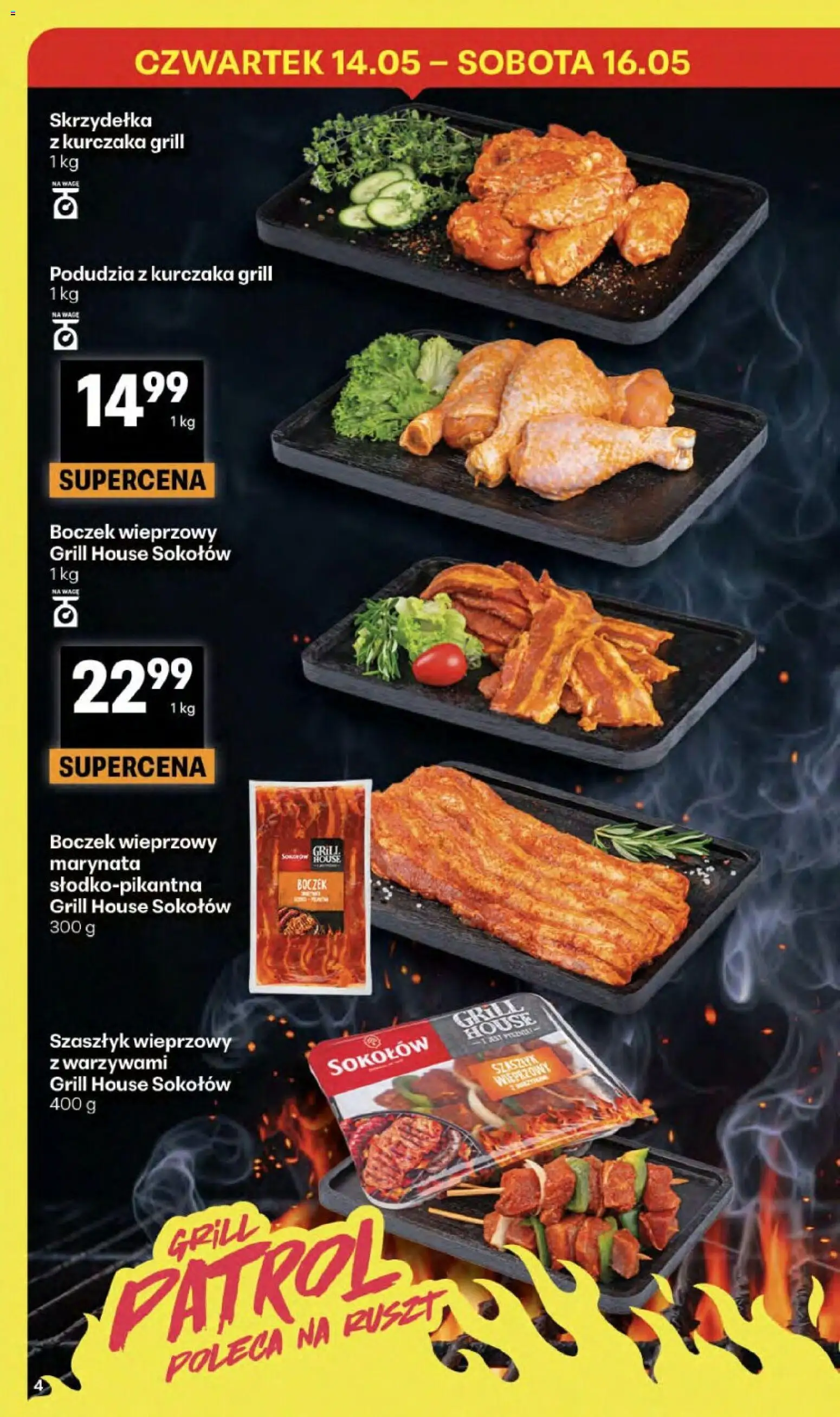 Delikatesy Centrum gazetka od 14.05.2026 | Strona: 4 | Produkty: Skrzydełka z kurczaka, Boczek wieprzowy, Grill, Boczek