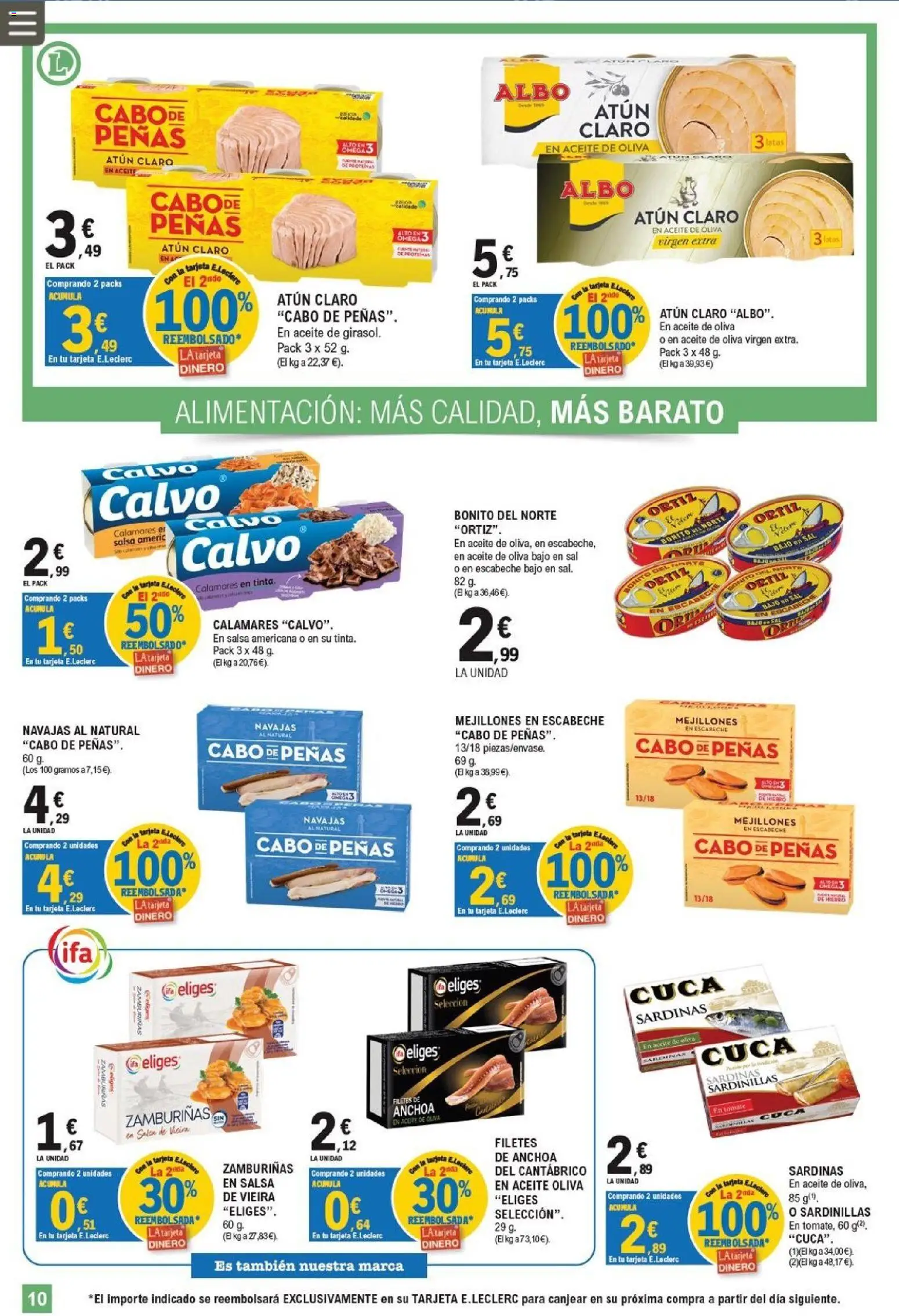 E.Leclerc - Pamplona │ válido desde el 26/08/2026 | Página: 10 | Productos: Calamares, Atún, Anchoa, Sardinas