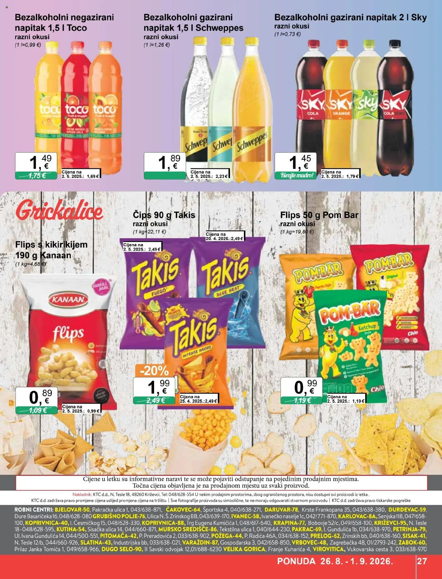 KTC katalog | vrijedi od 26.08.2026 | Stranica: 27 | Proizvodi: Grickalice, Flips, Čips, Napitak