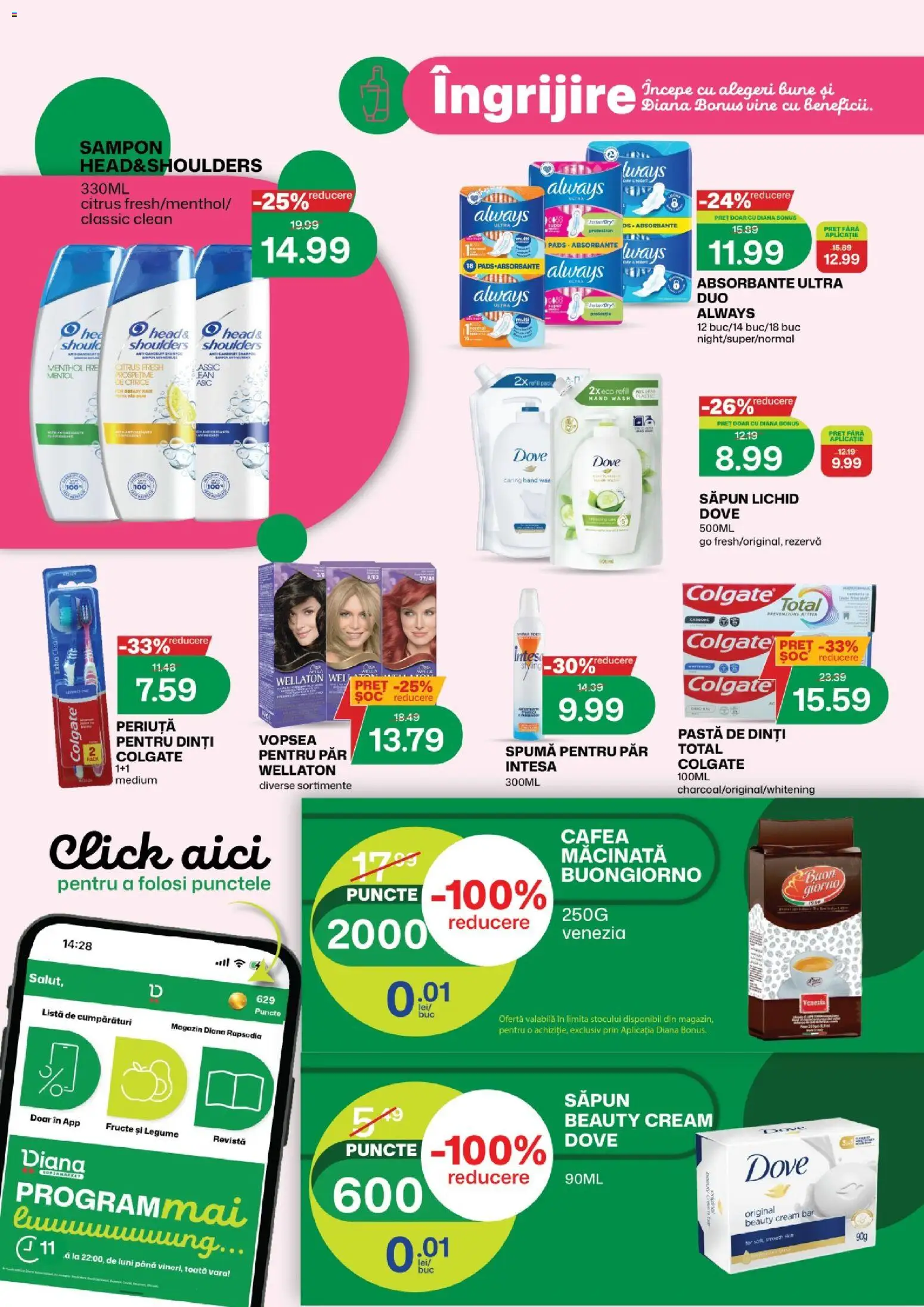 Noul catalog Diana – valabil de la 01.09.2026 | Pagină: 10 | Produse: Clean, Spumă pentru păr, Săpun, Săpun lichid