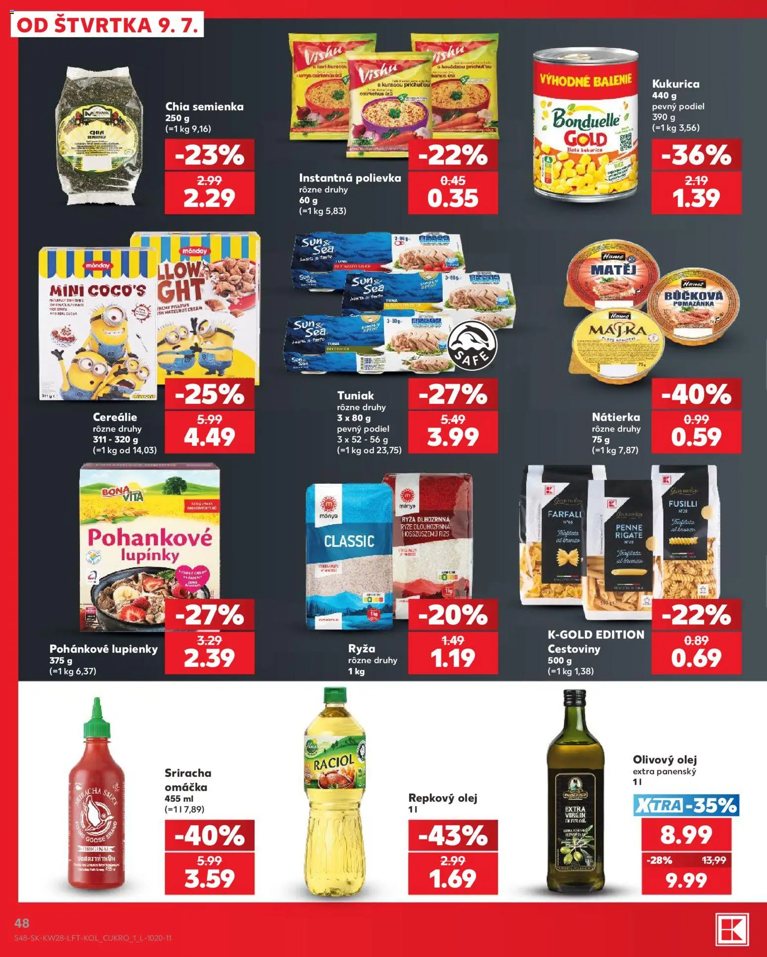Nové Kaufland akcie – leták je platný od 09.07.2026 | Strana: 48 | Produkty: Olej, Fusilli, Cestoviny, Repkový olej