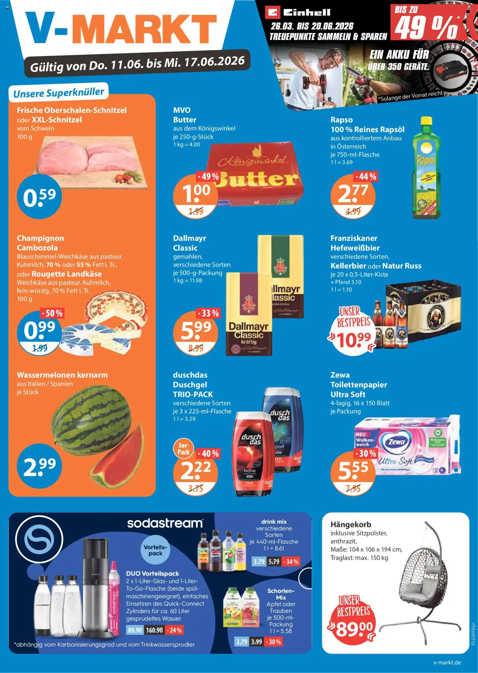 V-Markt Angebote – gültig ab 11.06.2026 | Seite: 1 | Produkte: Rapsöl, Zewa, Duschgel, Wasser