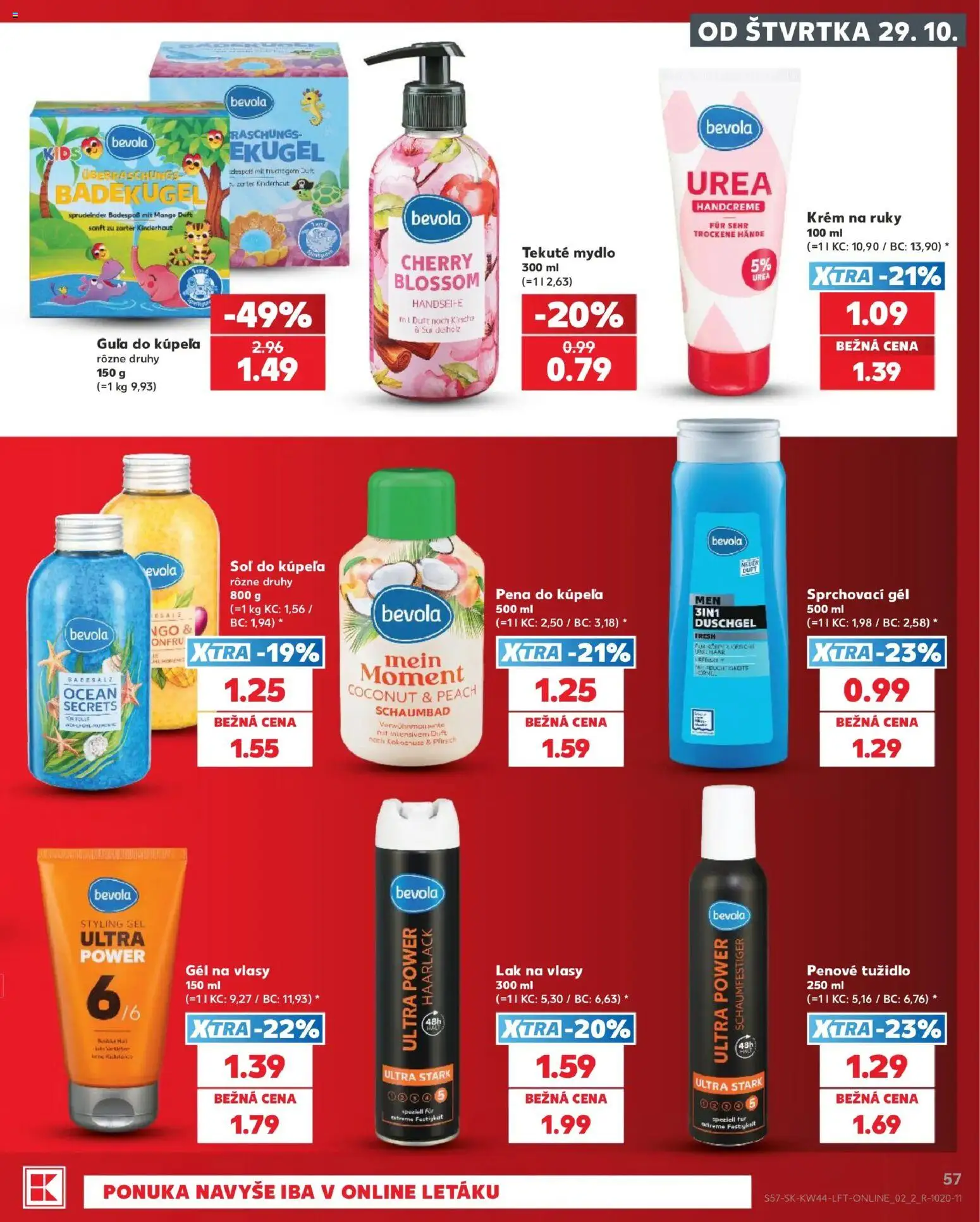 Nové Kaufland akcie – leták je platný od 29.10.2026 | Strana: 57 | Produkty: Krém na ruky, Pena do kúpeľa, Soľ, Pena