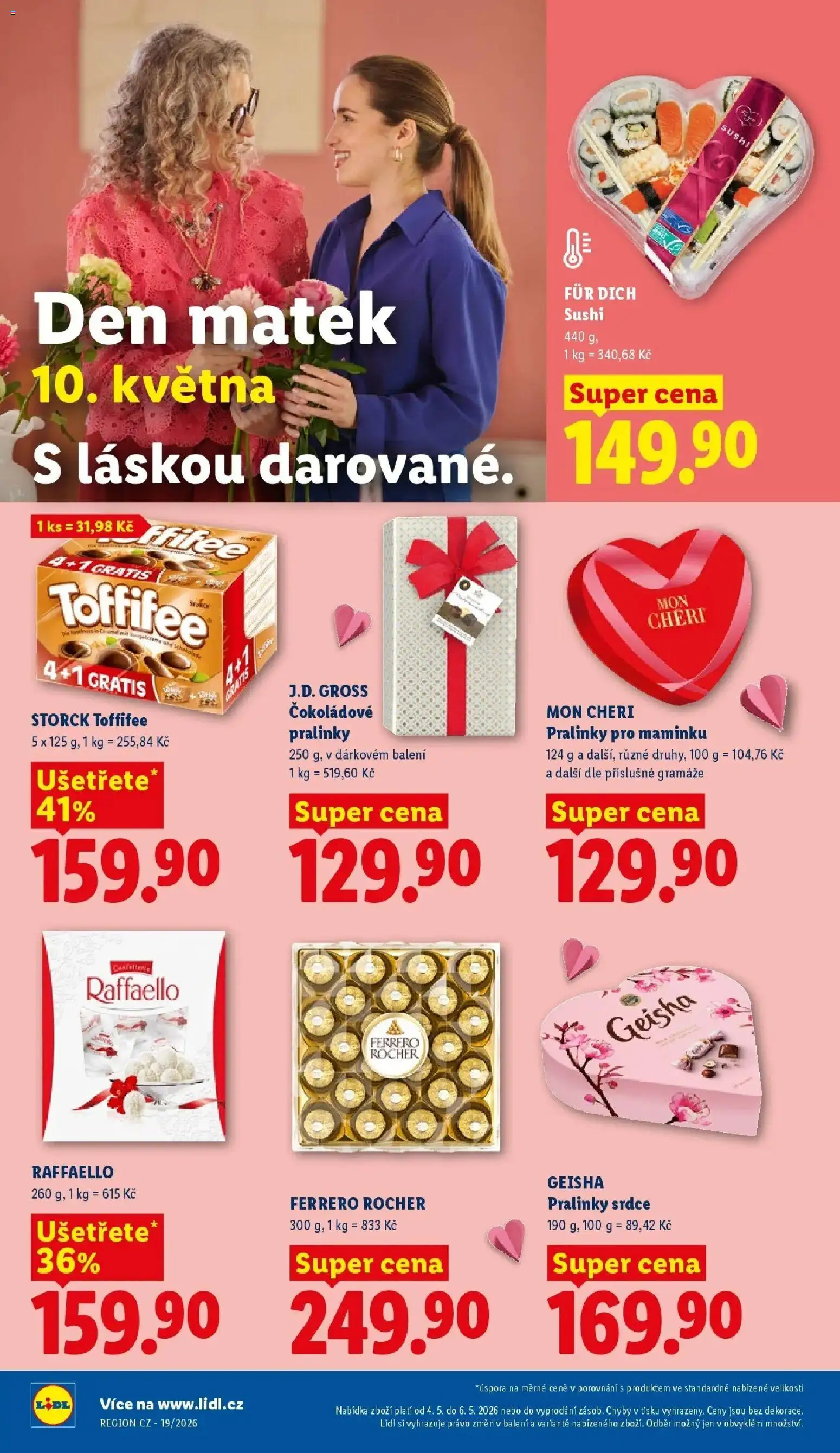 Lidl leták od 04.05.2026 - Nový akční leták | Strana: 22 | Produkty: Ferrero Rocher, Mon Chéri, Sushi, Geisha