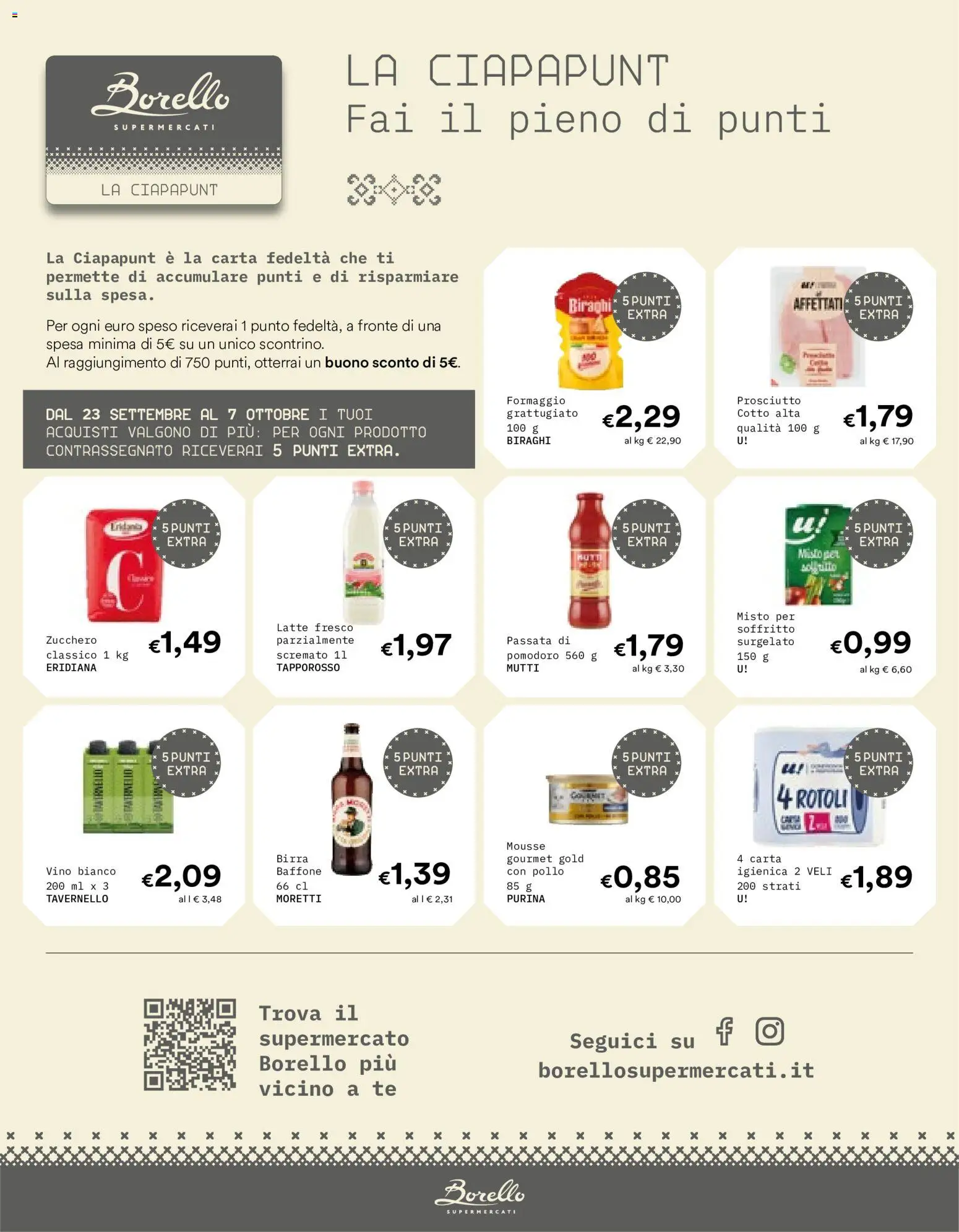 Volantino Borello Supermercati del 23/09/2026 | Pagina: 12 | Prodotti: Birra, Latte, Formaggio, Mutti