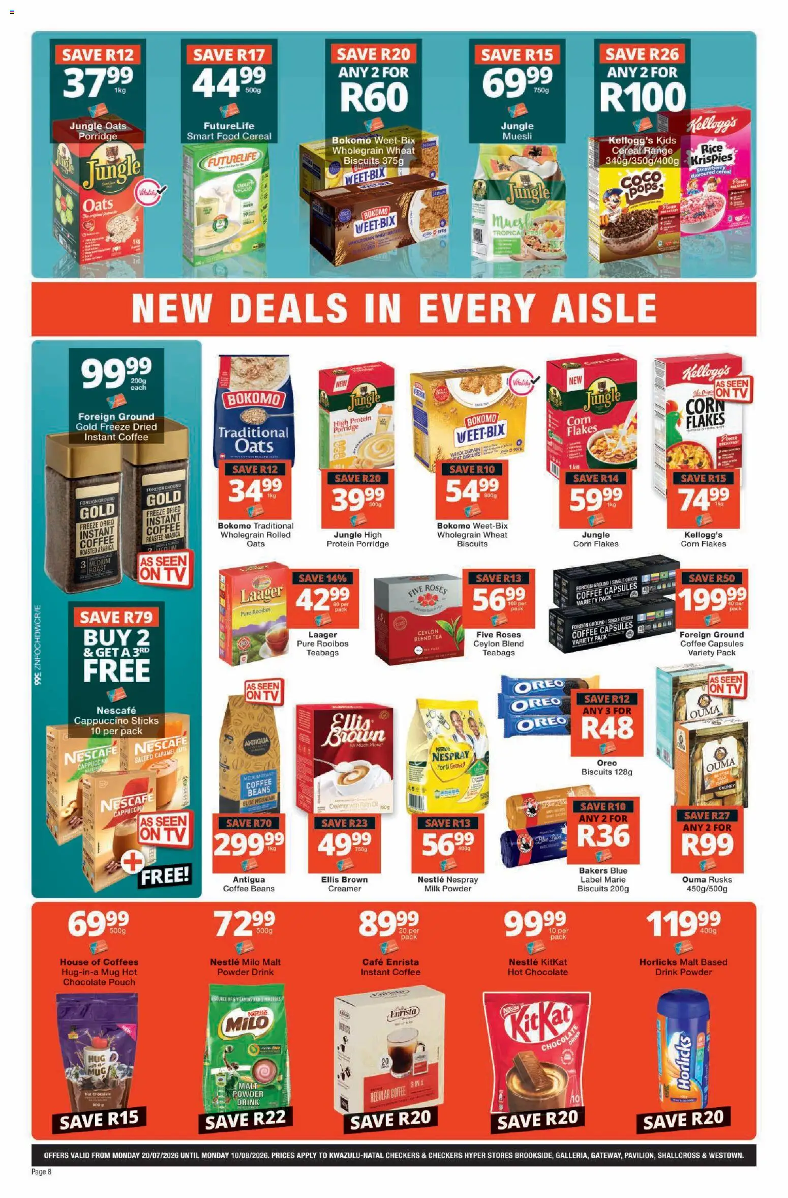 New Checkers catalogue – valid from 20/07/2026 | Page: 8 | Products: Beans, TV, Flakes, Estuche organizador de viaje