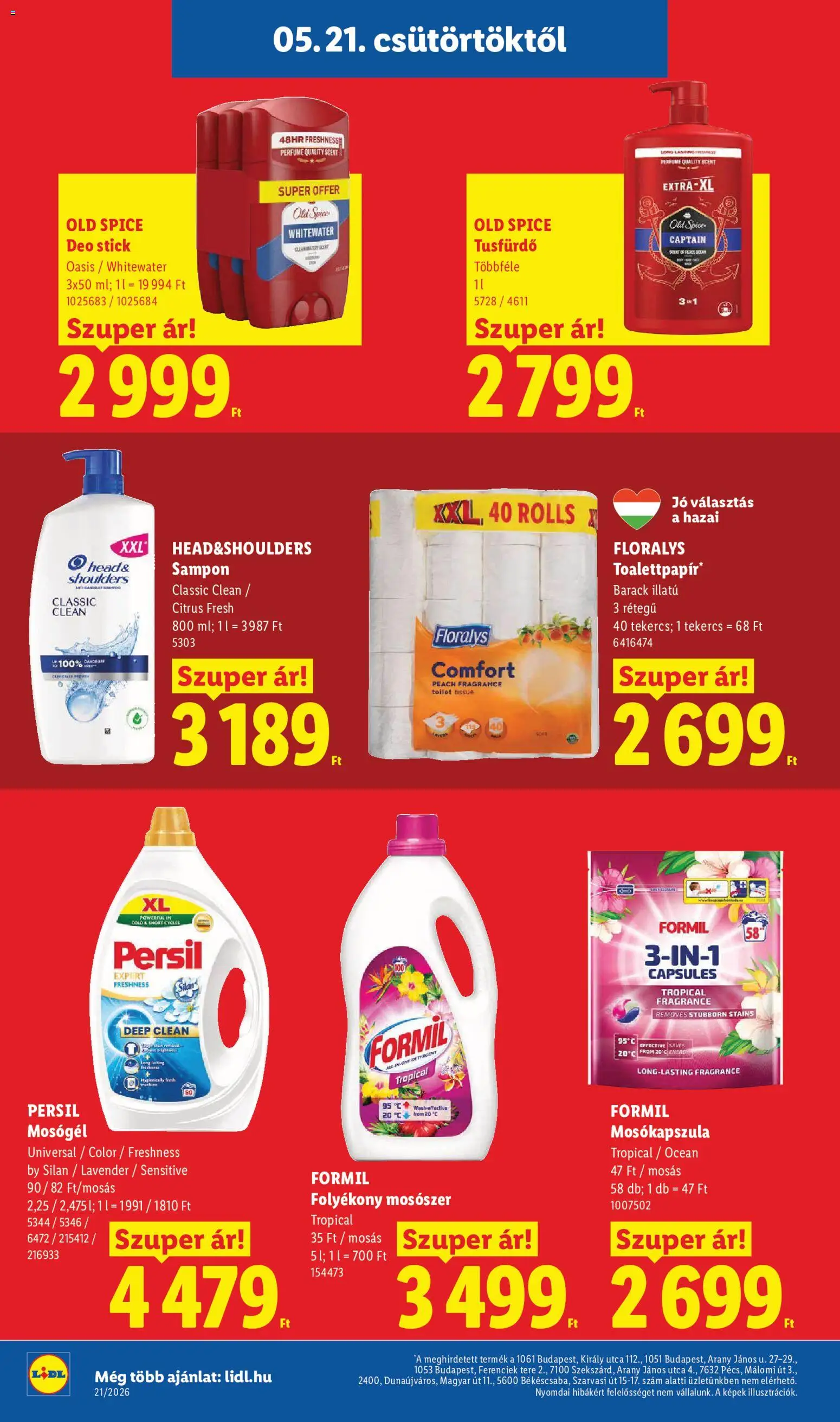 Lidl akciós ujság - amely érvényes a következő dátumtól: 21.05.2026 | Oldal: 20 | Termékek: Persil, Mosógél, Folyékony mosószer, Sampon