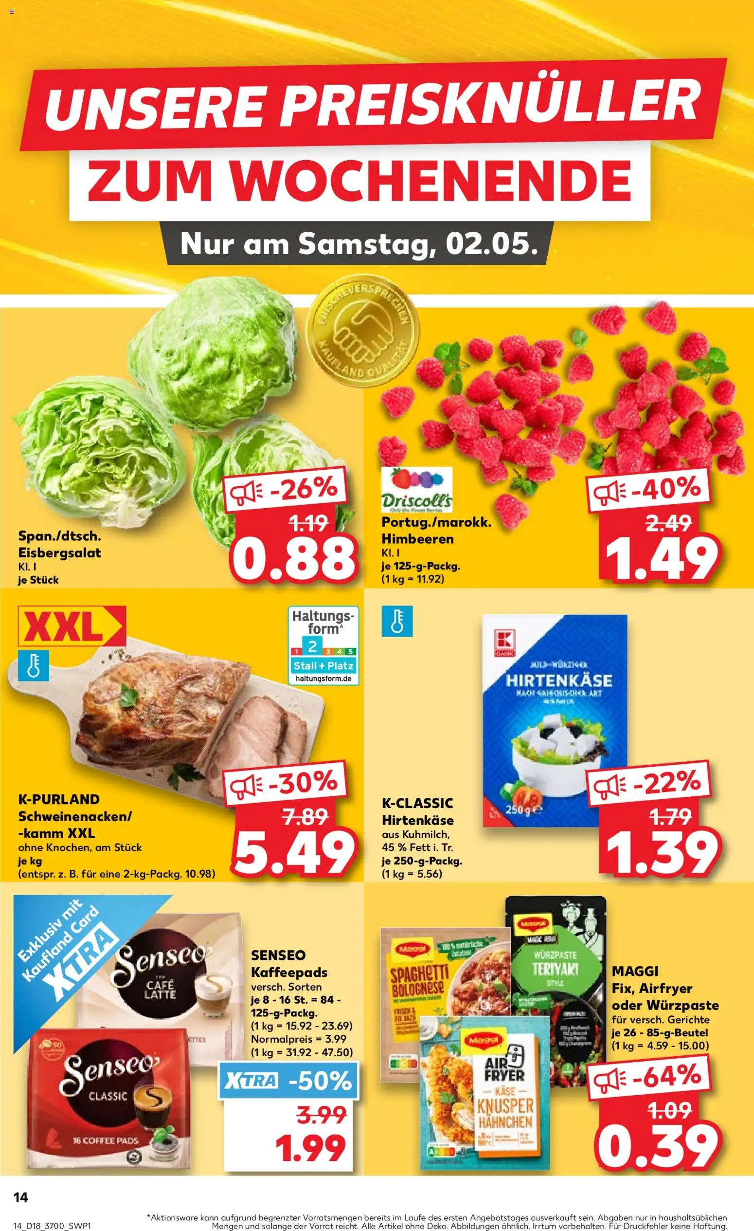 Kaufland Prospekt Rostock	 – gültig ab 30.04.2026 | Seite: 14 | Produkte: Senseo, Maggi, Käse, Eisbergsalat