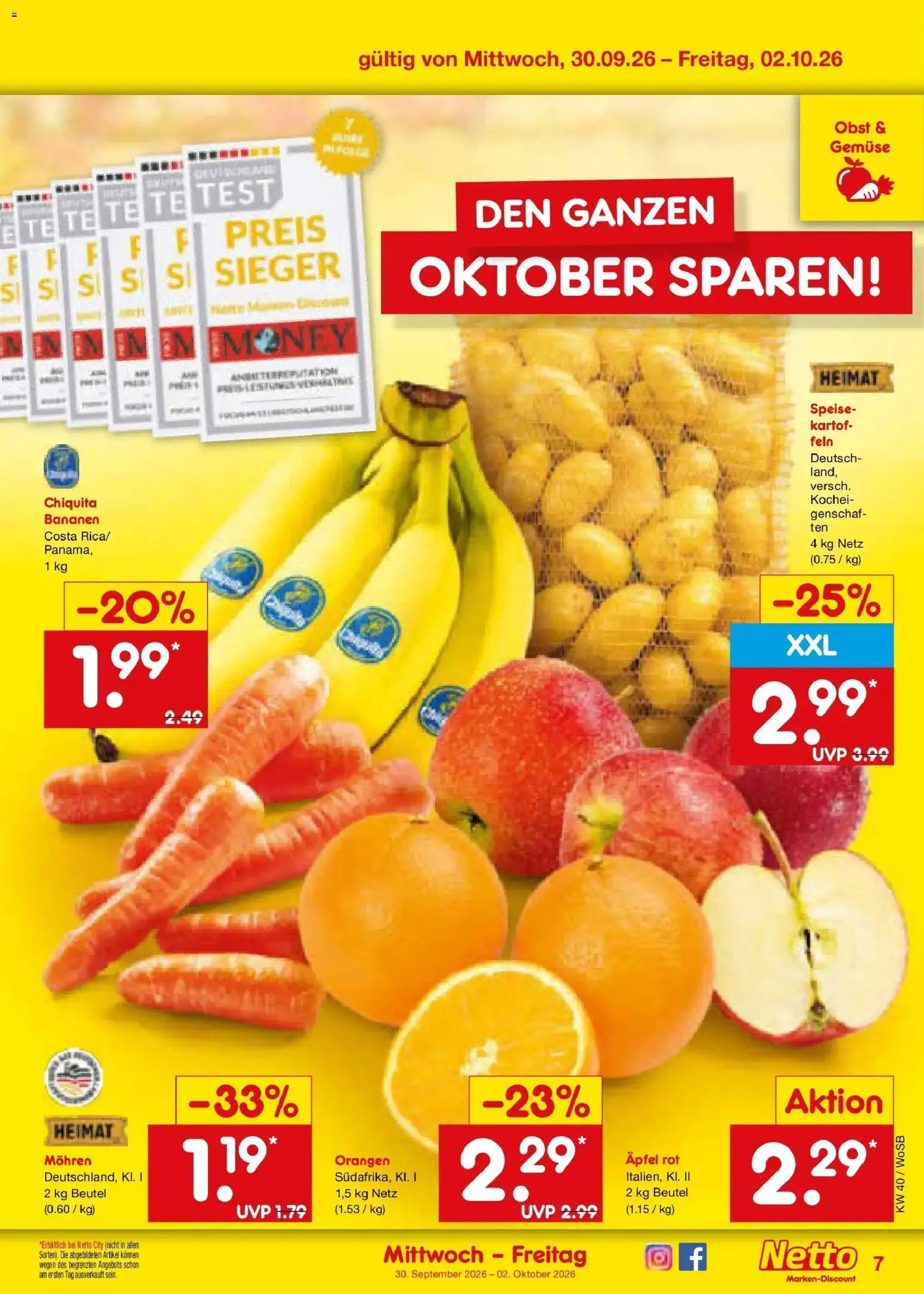 Netto Marken-Discount Prospekt Mannheim – gültig ab 28.09.2026 | Seite: 53 | Produkte: Äpfel, Bananen, Mohren, Obst
