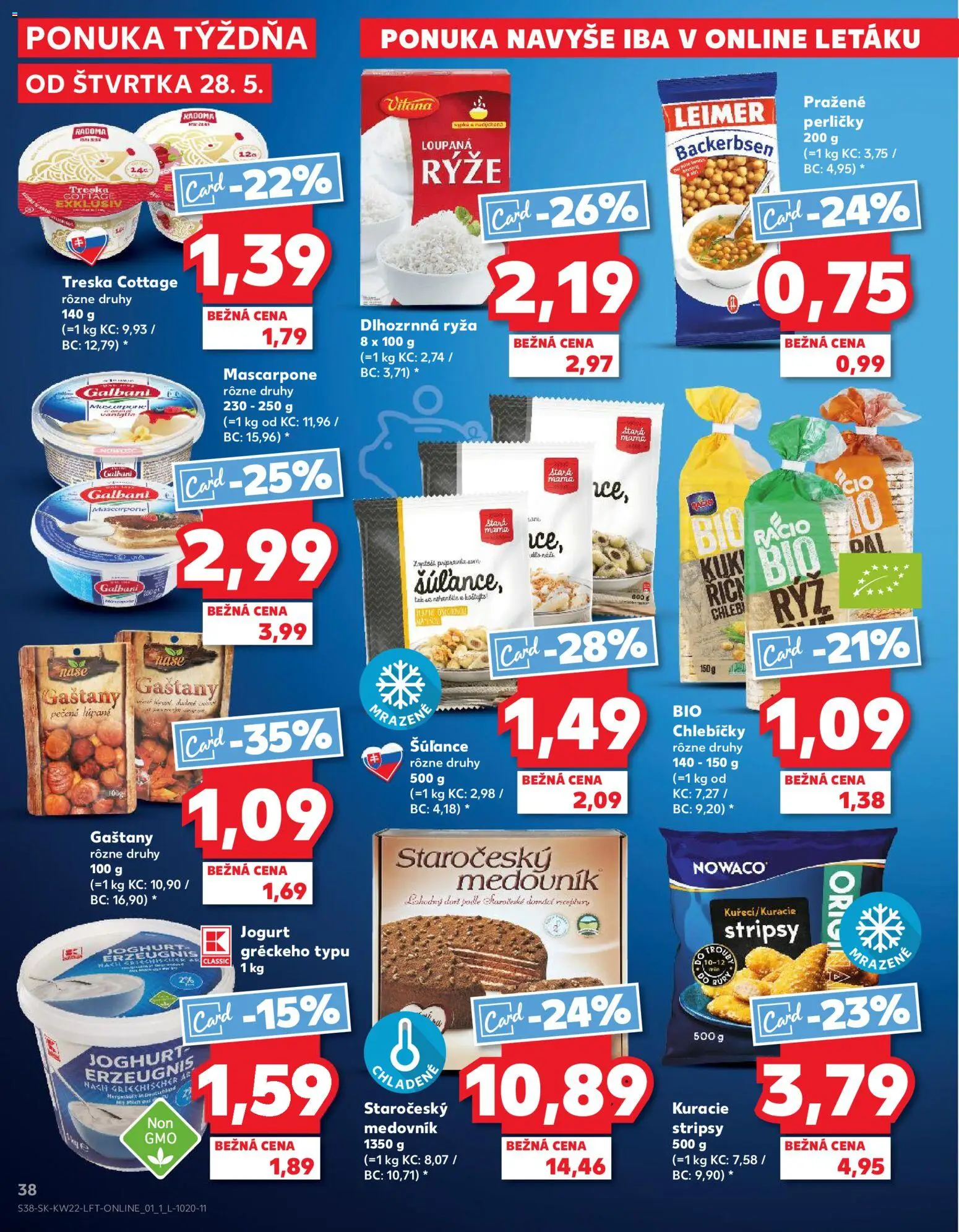Nové Kaufland akcie – leták je platný od 28.05.2026 | Strana: 38 | Produkty: Ryža, Medovník, Mascarpone, Treska