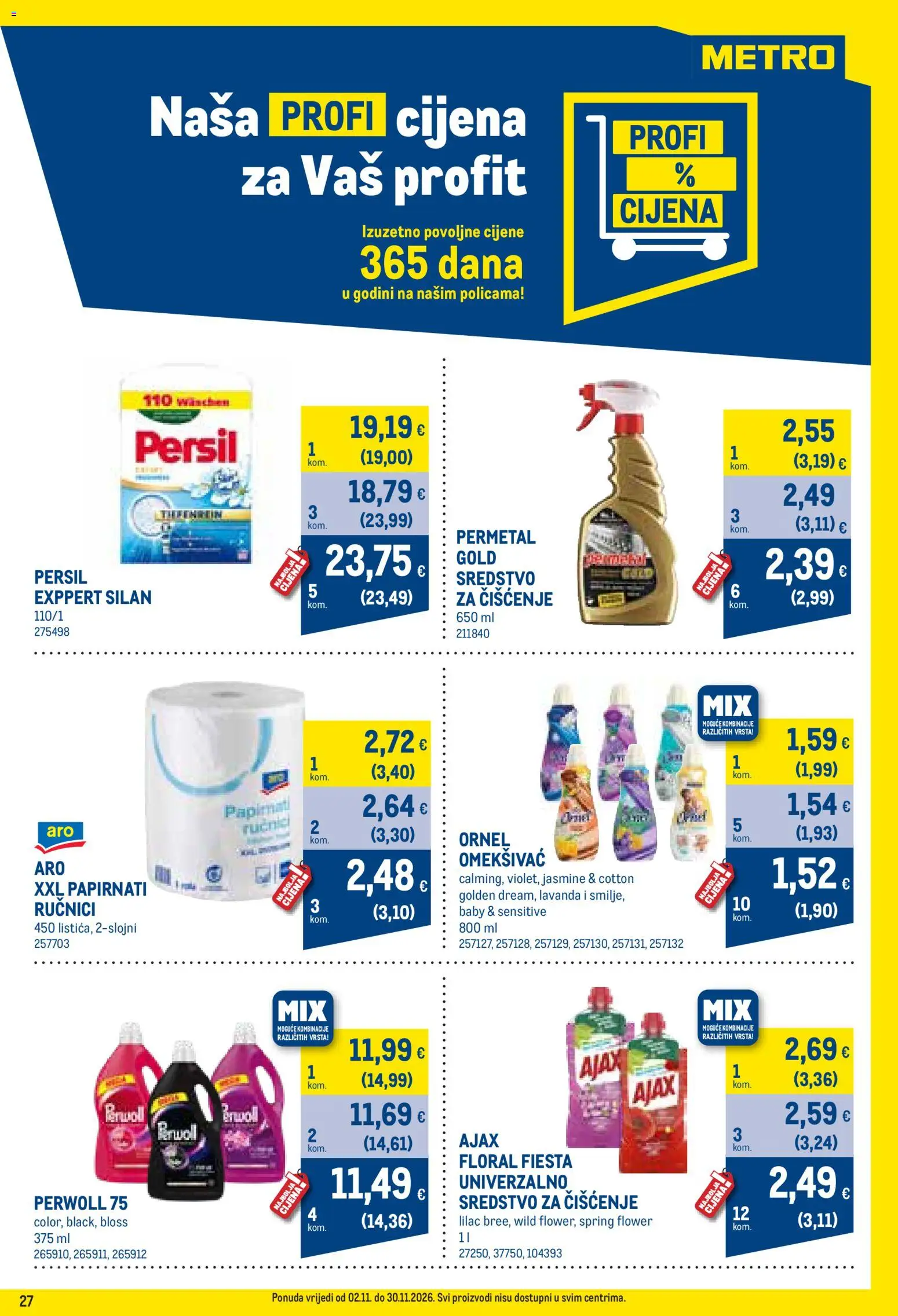 Metro katalog | vrijedi od 02.11.2026 | Stranica: 27 | Proizvodi: Perwoll, Ajax, Lavanda, Persil