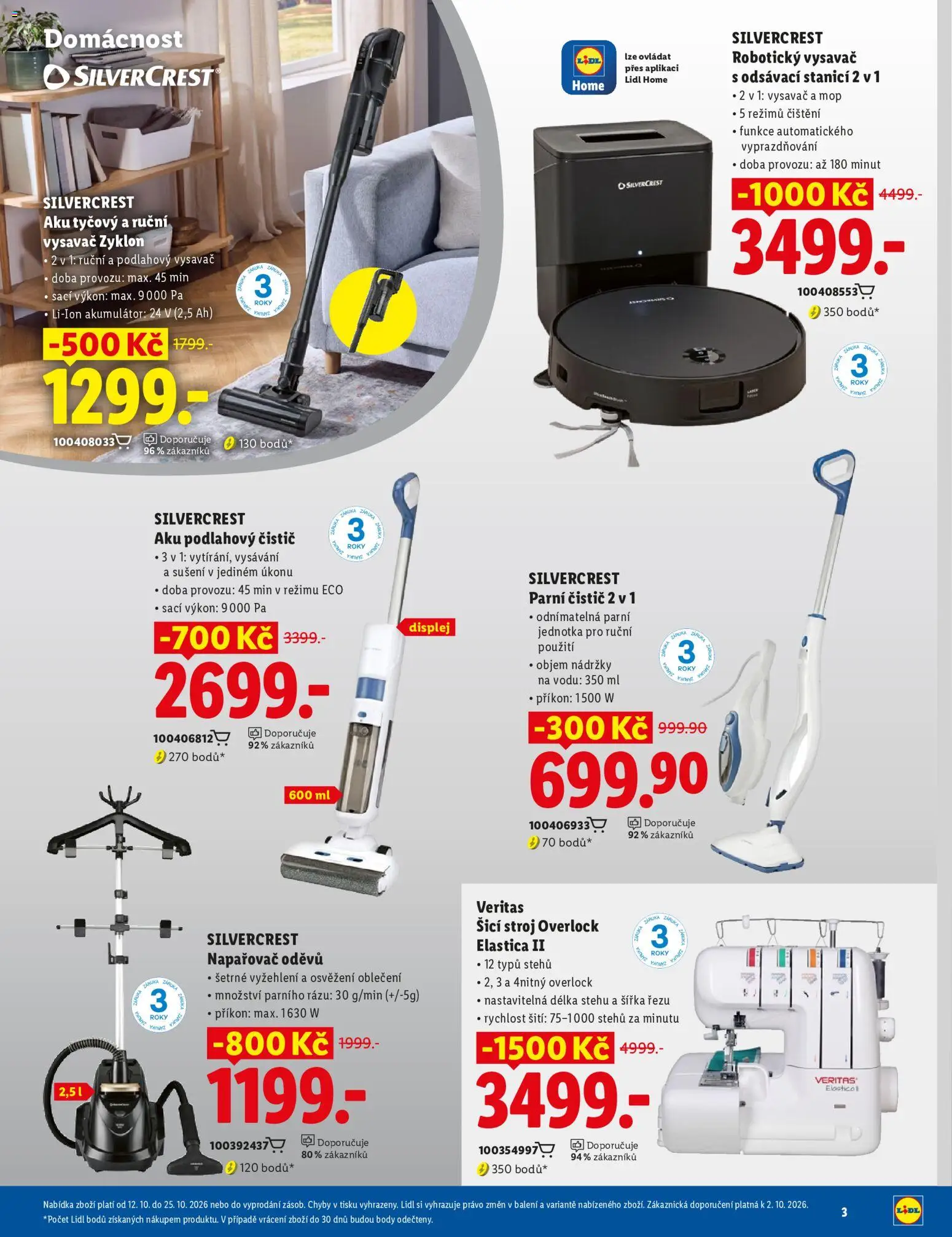 Lidl magazín od 12.10.2026 | Strana: 3 | Produkty: Šicí stroj, Overlock, Body, Robotický vysavač